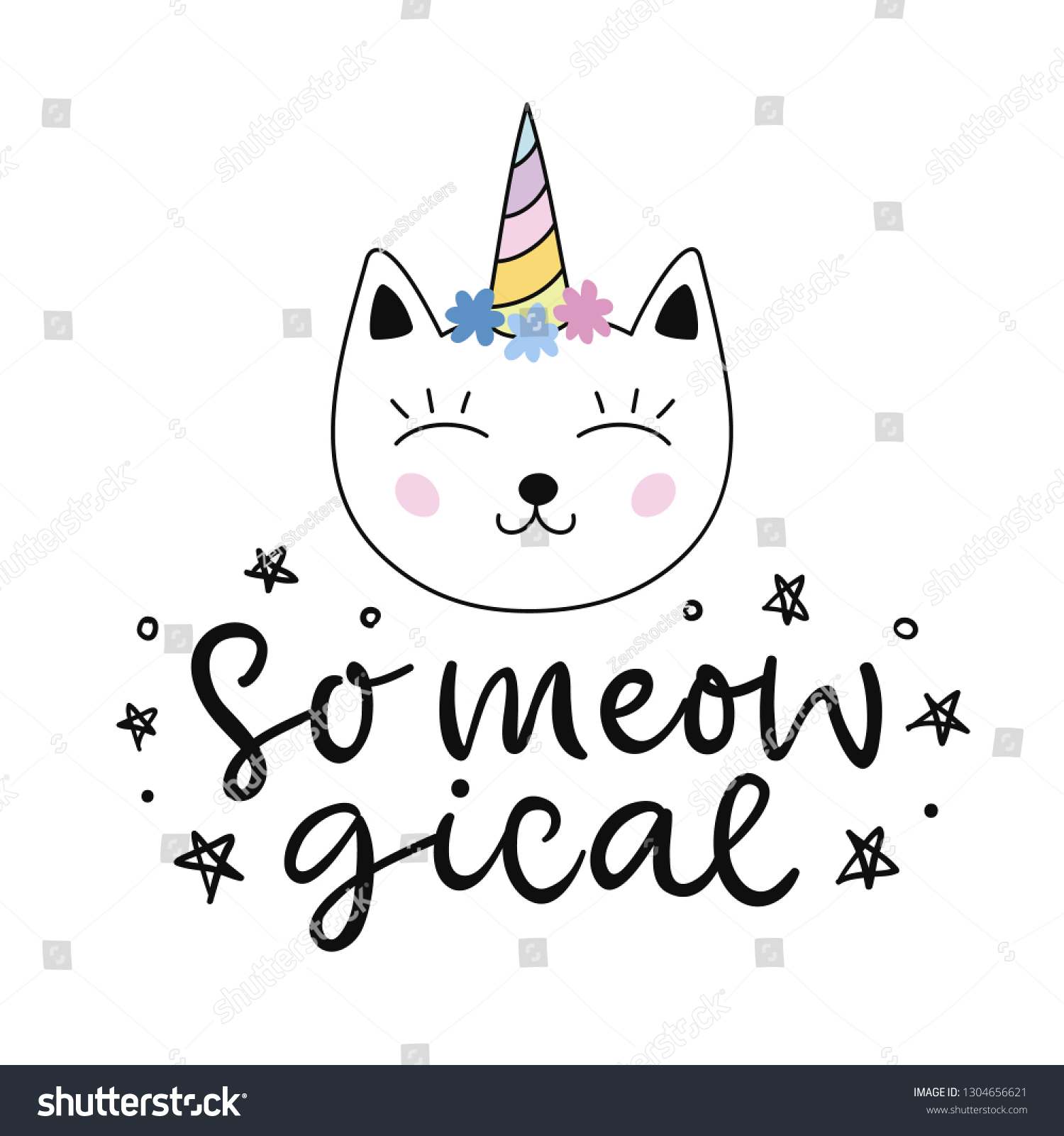 SVG of Caticorn. Vector cute cat unicorn cartoon character. Magic hand drawn kitty for t shirt print, kids birthday party, sticker, baby shower, nursery poster, greeting card illustration. svg