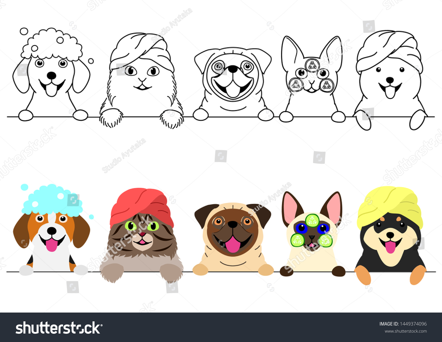 SVG of cats and dogs enjoying spa in a row svg