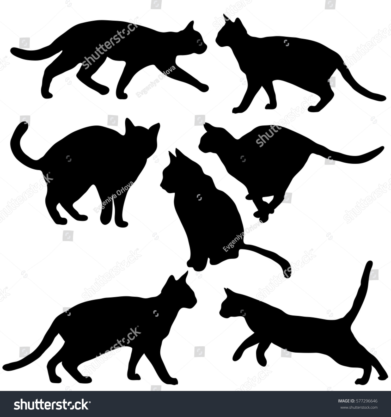 Cats Collection Vector Silhouette Stock Vector Royalty Free 577296646 0097