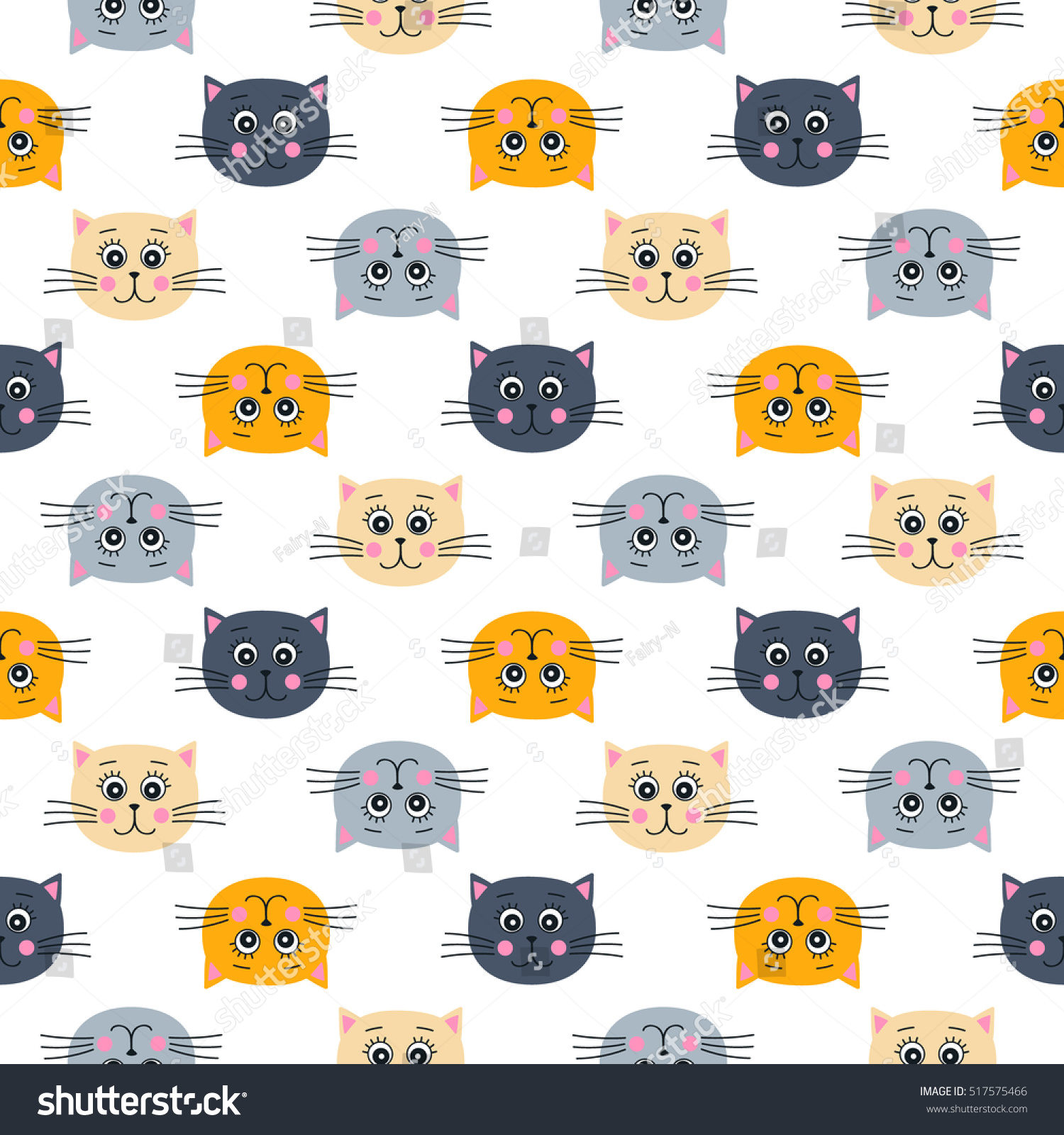 Cats Face Vector Seamless Pattern Smiling 库存矢量图免版税517575466 Shutterstock