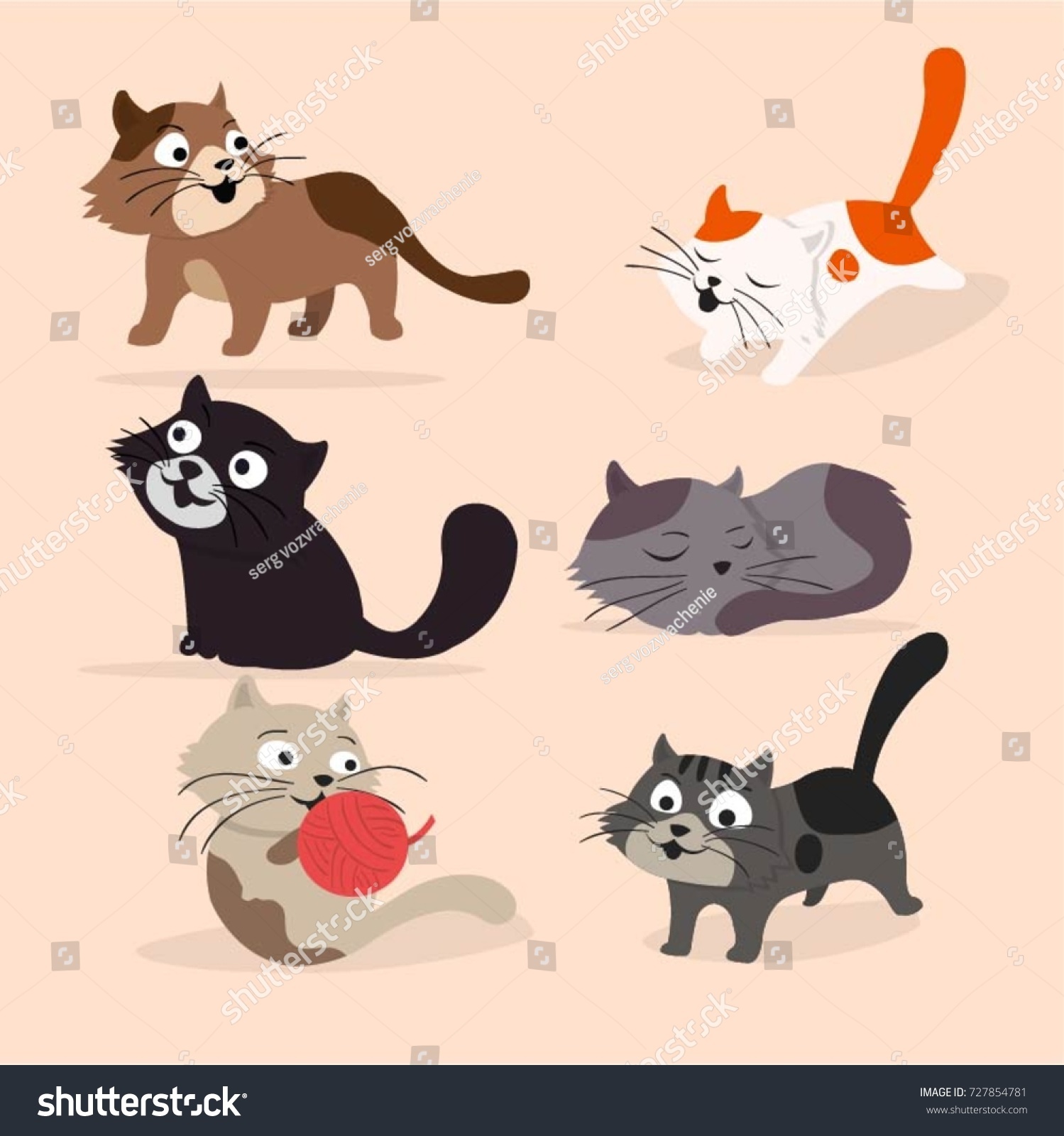 Cats Icons Collection Colored Cartoon Design vector de stock libre de regalías