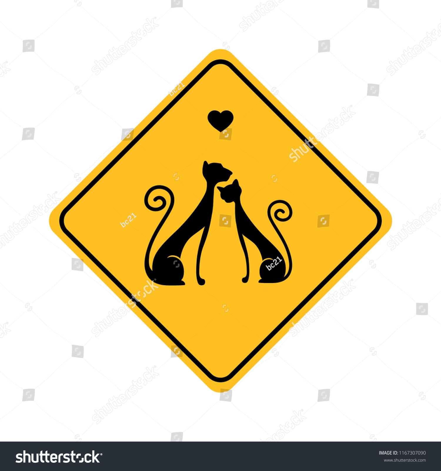 Cats Love Warning Road Sign Stock Vector Royalty Free