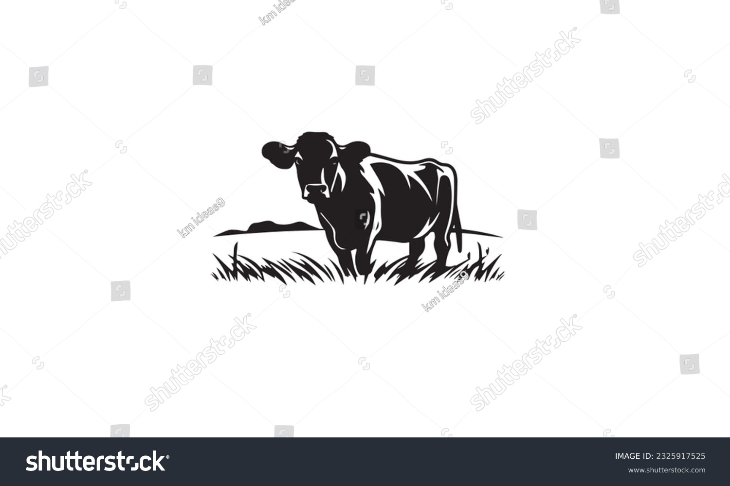 SVG of Cattle Angus Cow  Grass silhouette livestock farm black logo design on white background svg