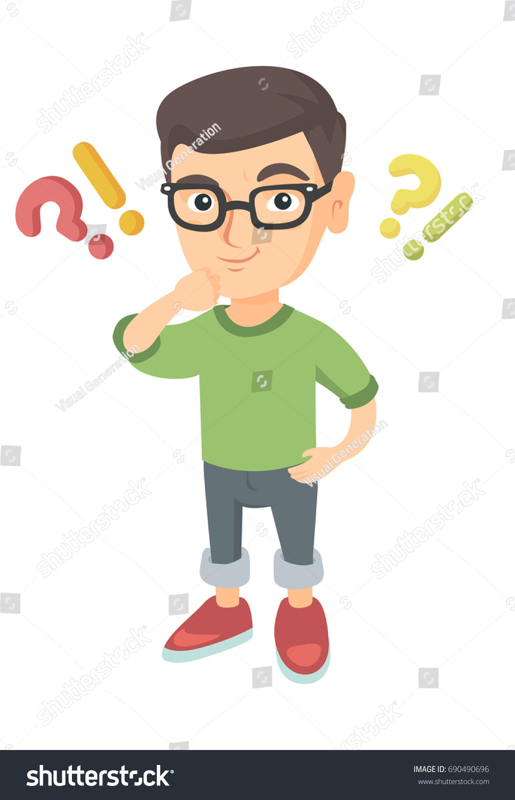 Caucasian Boy Standing Under Question Marks Stock Vector (Royalty Free ...