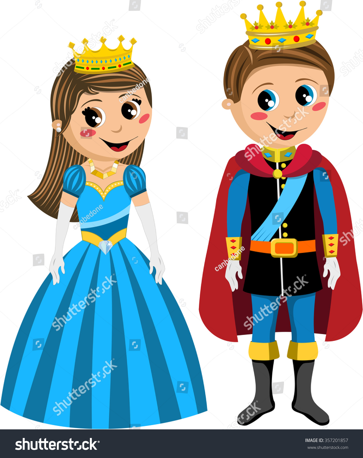 Caucasian Children Princess And Prince Standing Isolated Stock Vector ...