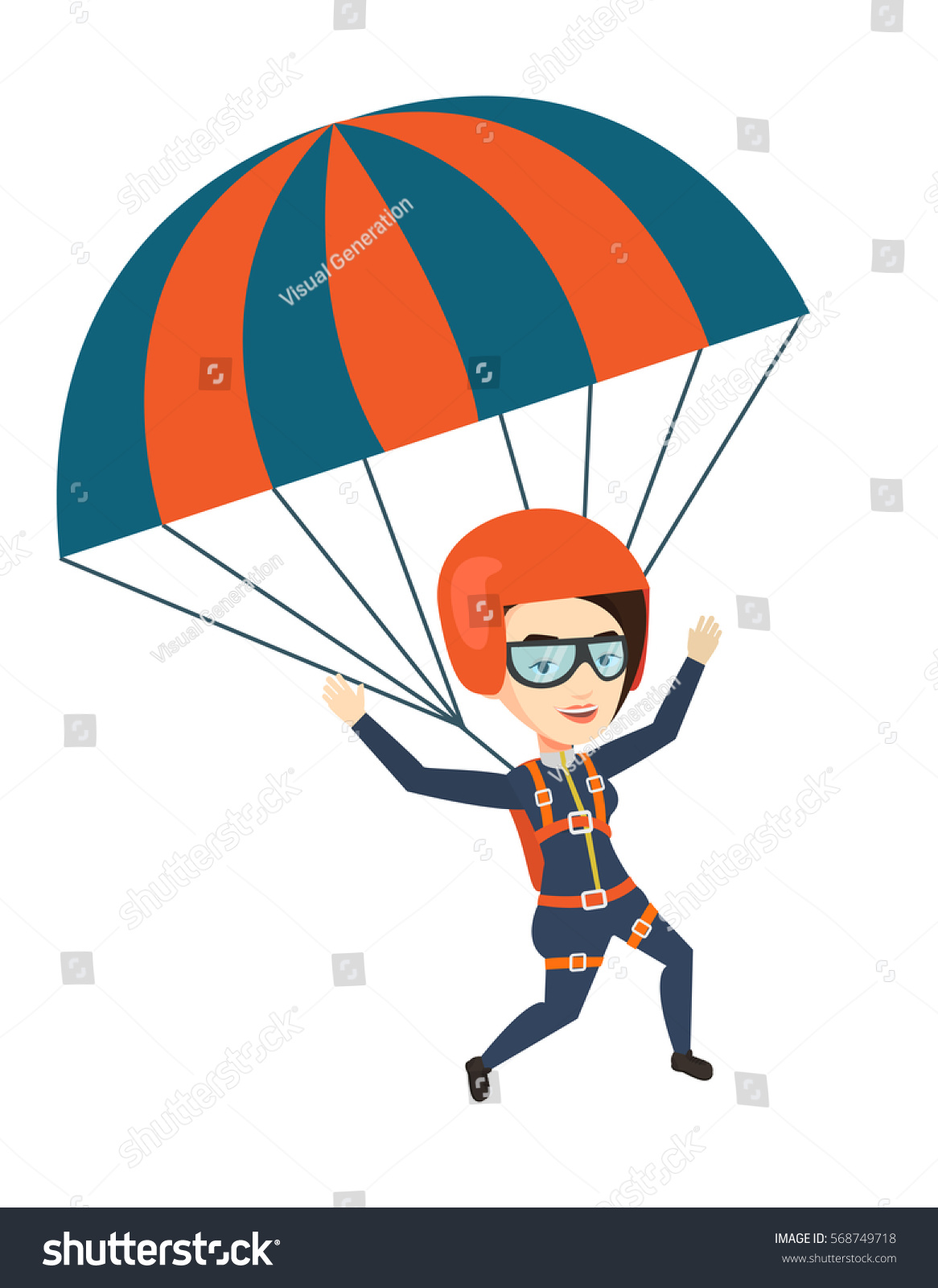 Caucasian Woman Flying Parachute Young Woman Stock Vector (Royalty Free ...