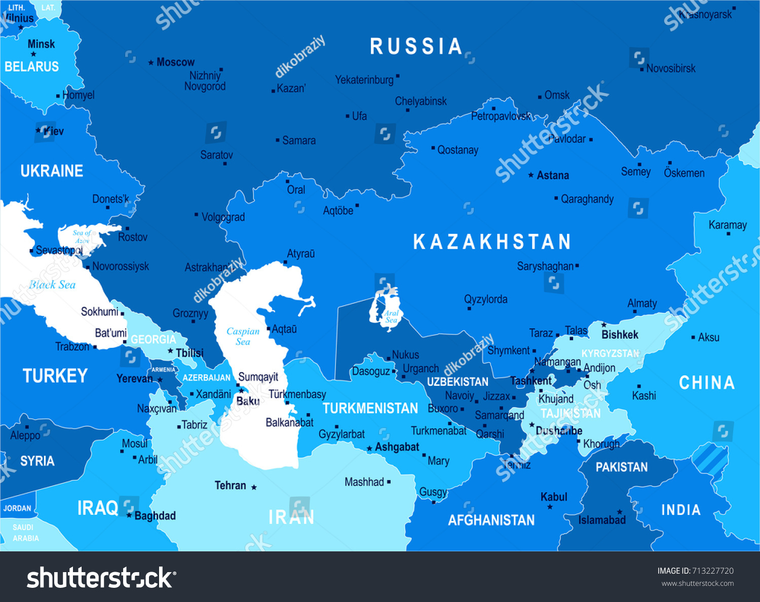 caucasus-central-asia-map-detailed-vector-stok-vekt-r-telifsiz-713227720