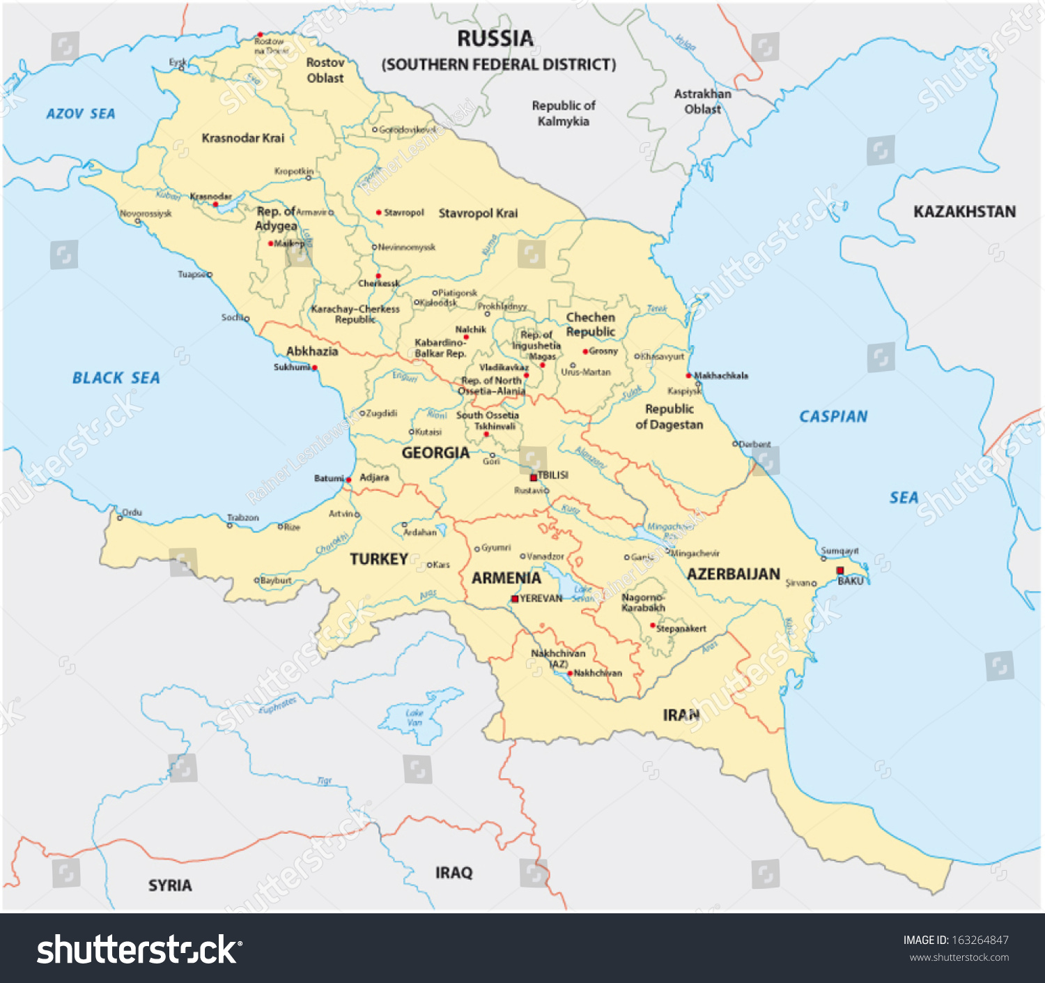 Caucasus, Caucasia Map Stock Vector Illustration 163264847 : Shutterstock