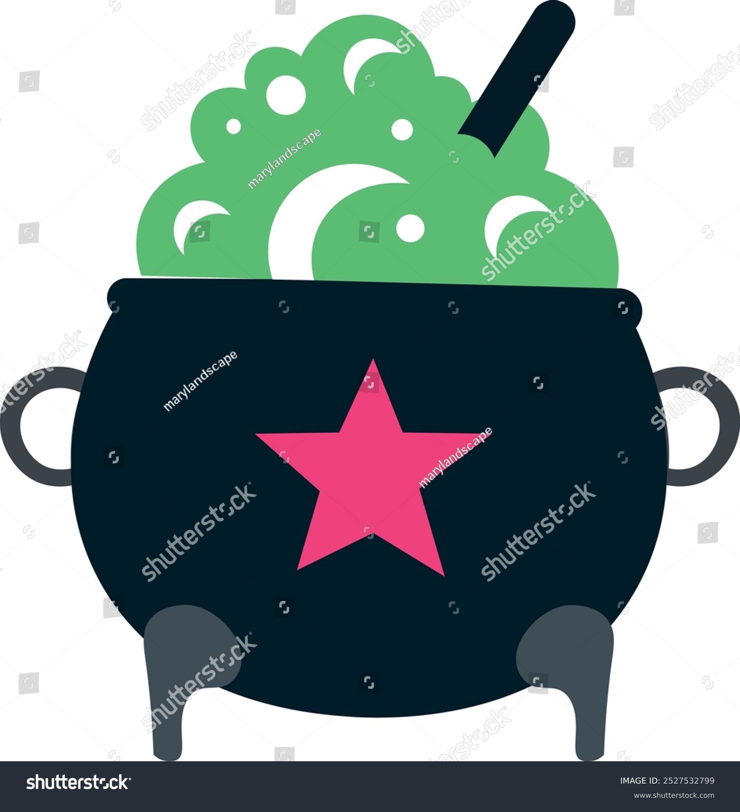 black cauldron with green potion and pink star clip art preview