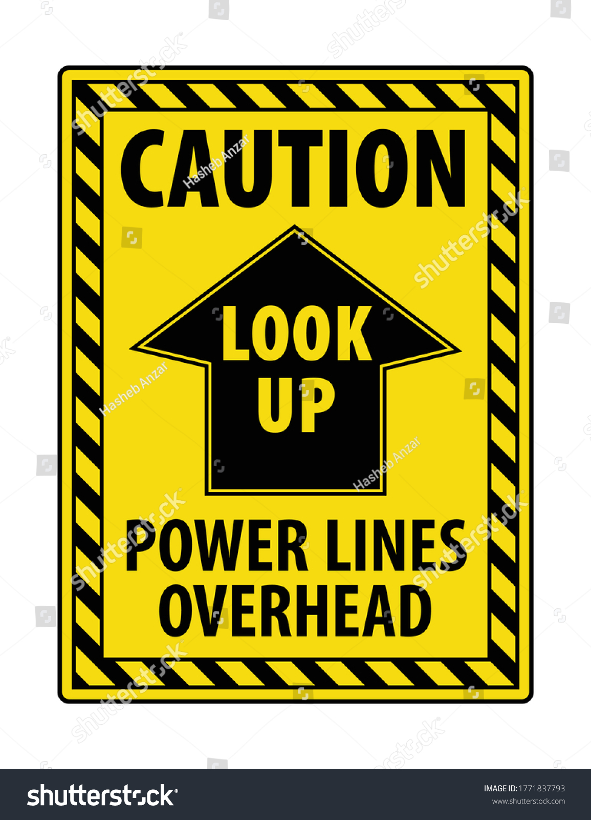 Caution Look Power Lines Overhead Sign Stock Vector (Royalty Free ...