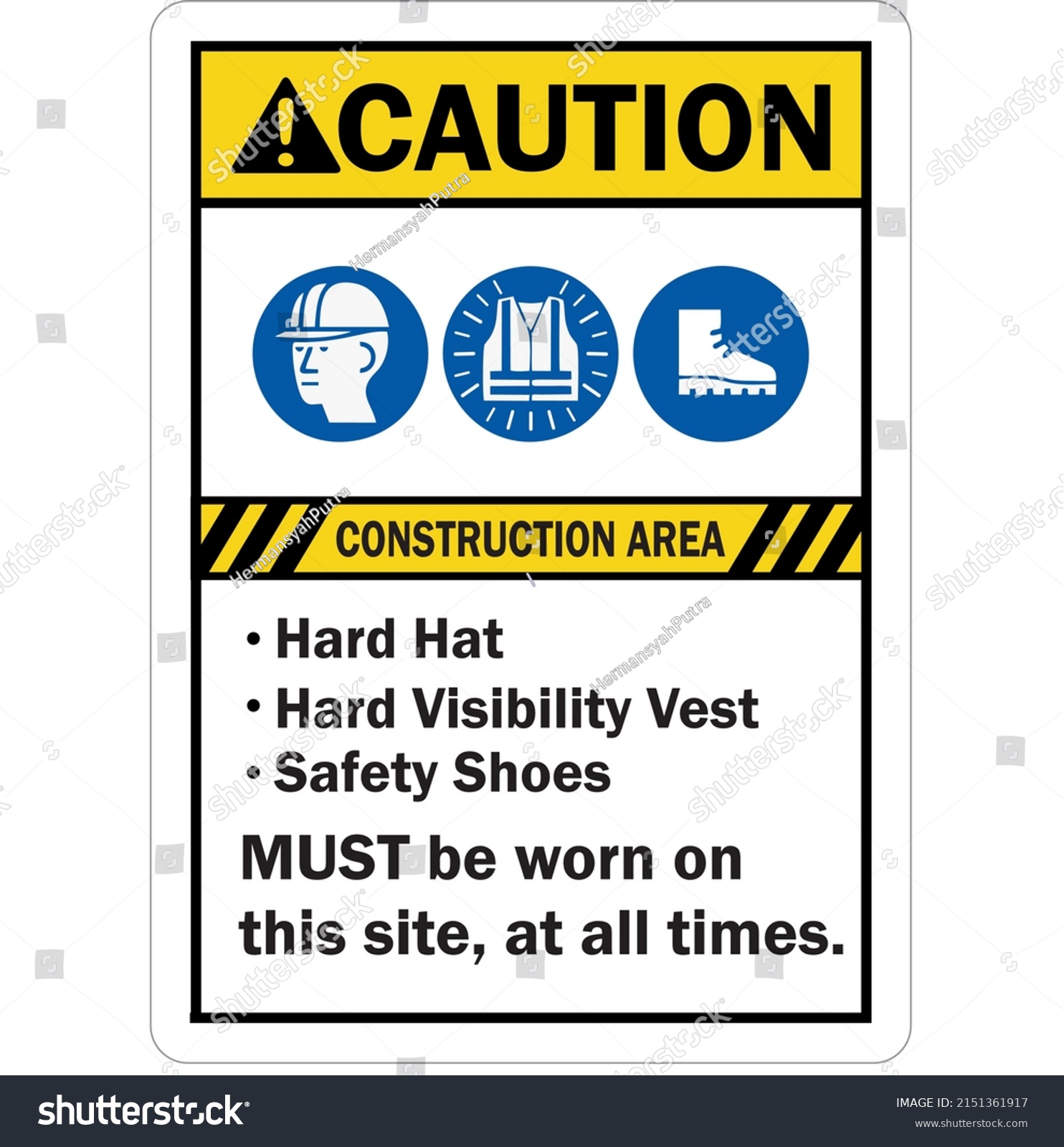 Caution Sign Construction Area Hard Hat Stock Vector (Royalty Free ...