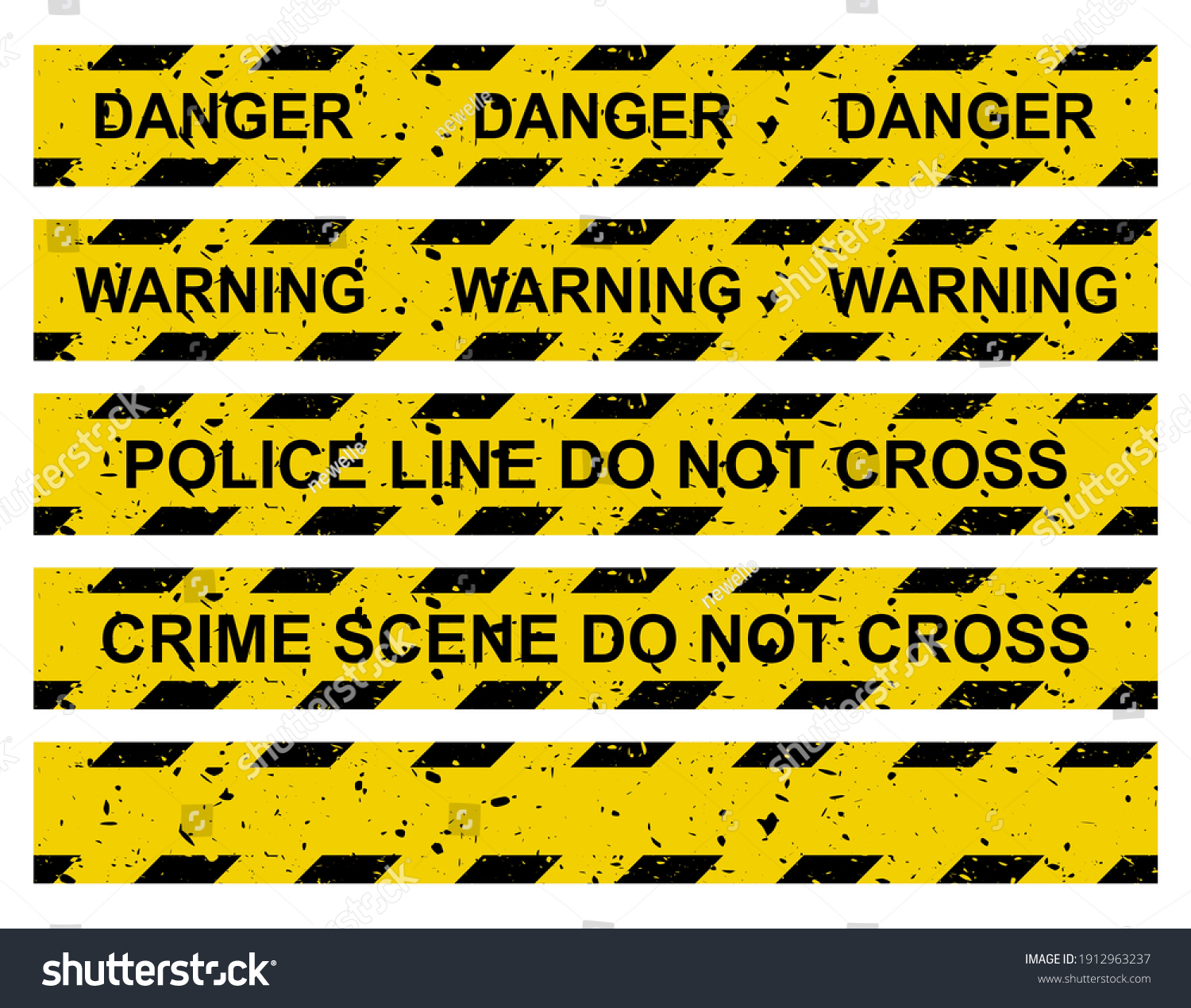 SVG of Caution tape set. Yellow warning ribbon collection with different texts:  do not cross police line, crime scene, danger, warning and blank. Vector criminal border isolated on white. svg