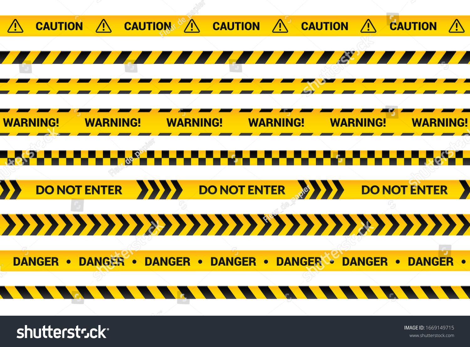 SVG of Caution tape set, yellow warning strips, danger symbol, arrows, yellow lines with black text and triangle sign. Flat banner isolated collection with attention message, cartoon vector illustration. svg