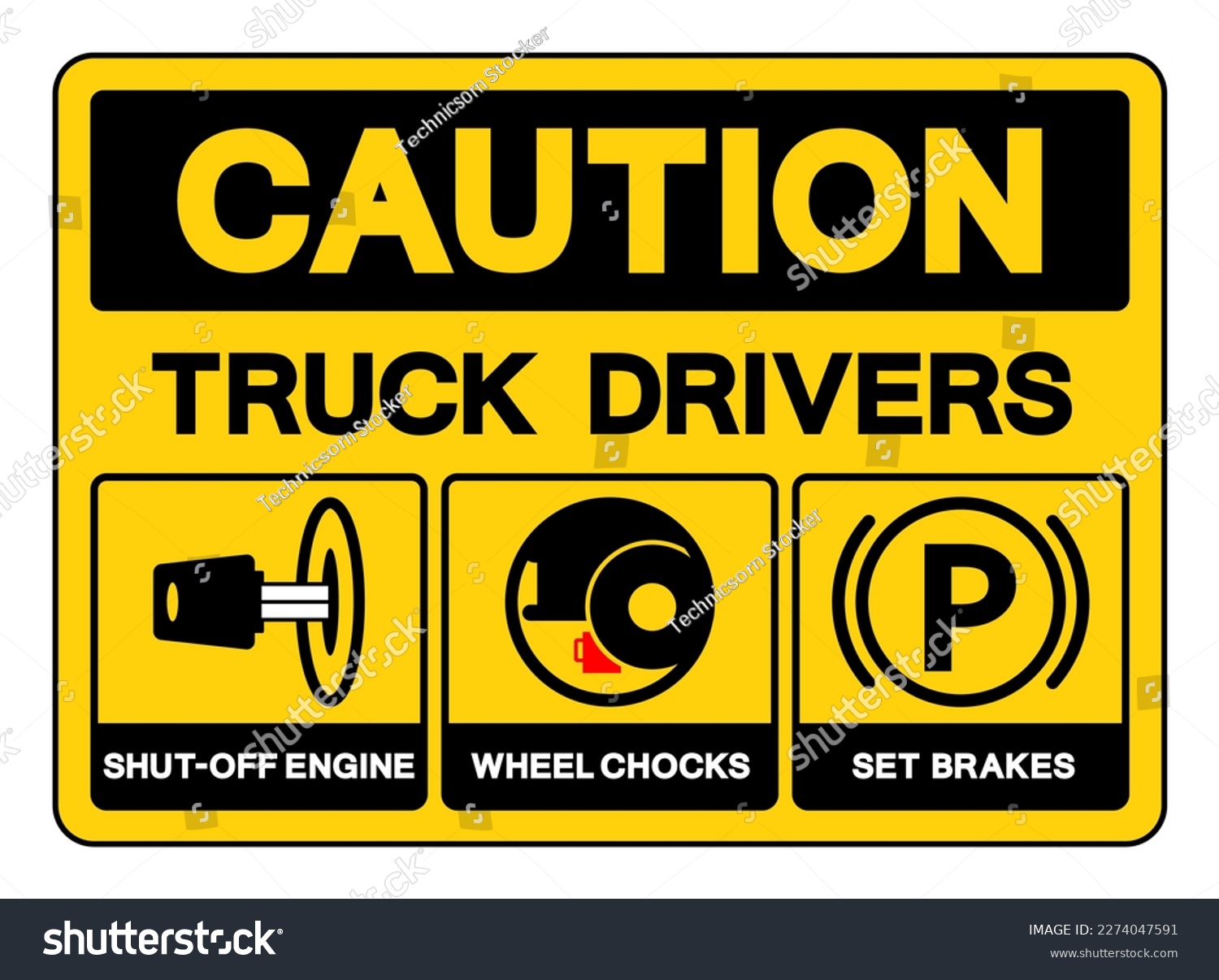 SVG of Caution Truck Drivers Shut-Off Engine Wheel Chocks Set Brakes Symbol Sign, Vector Illustration, Isolate On White Background Label .EPS10 svg