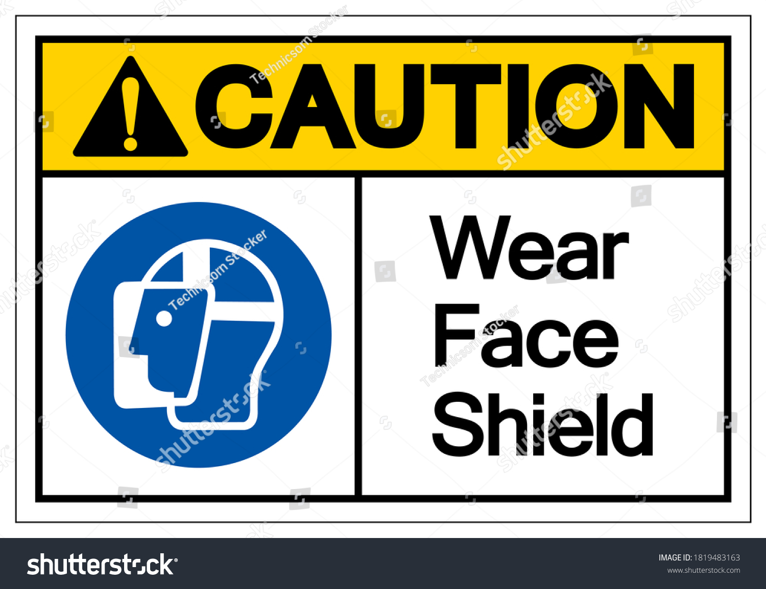 Caution Wear Face Shield Symbol Signvector Vetor Stock Livre De Direitos