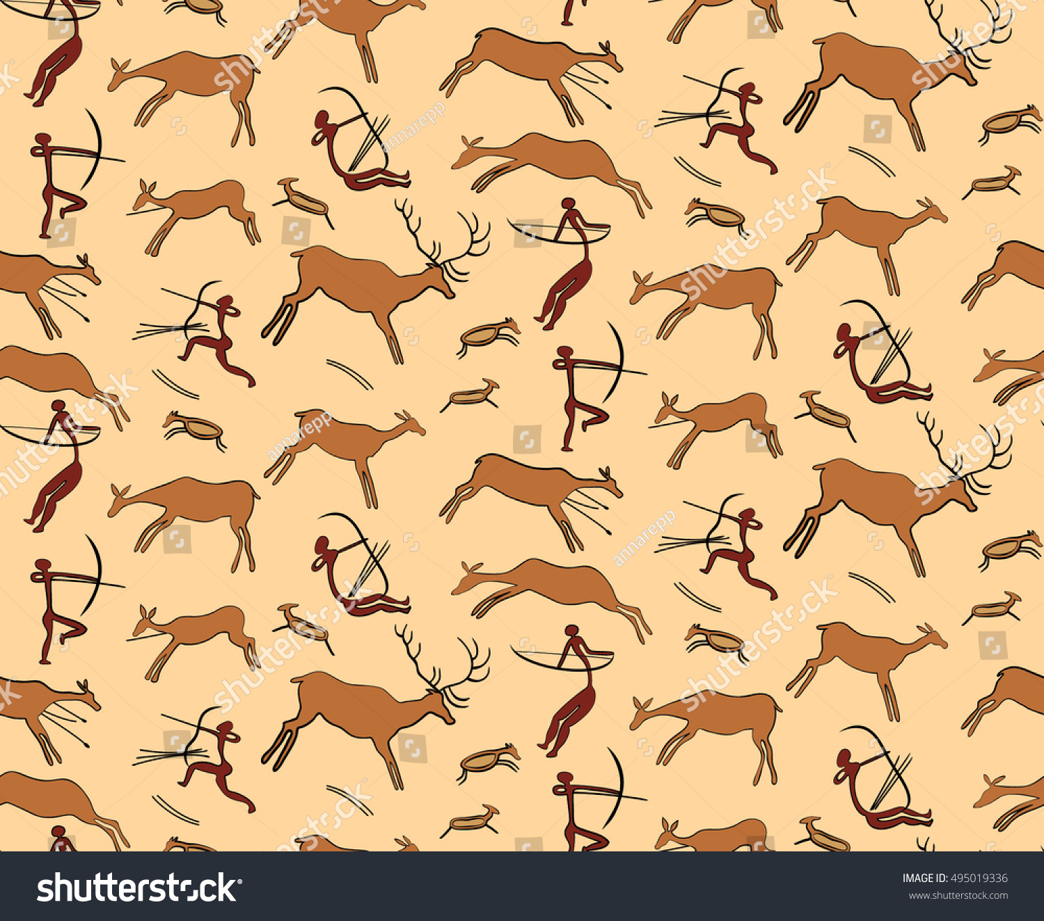Cave Art Hunting Scene Seamless Vector Stock Vector Royalty Free 495019336