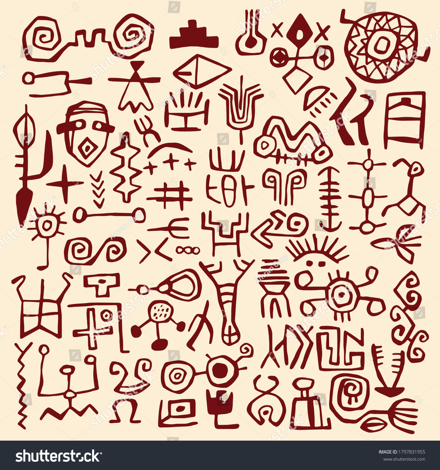 546 Vector ancient cave petroglyphs pattern Images, Stock Photos ...