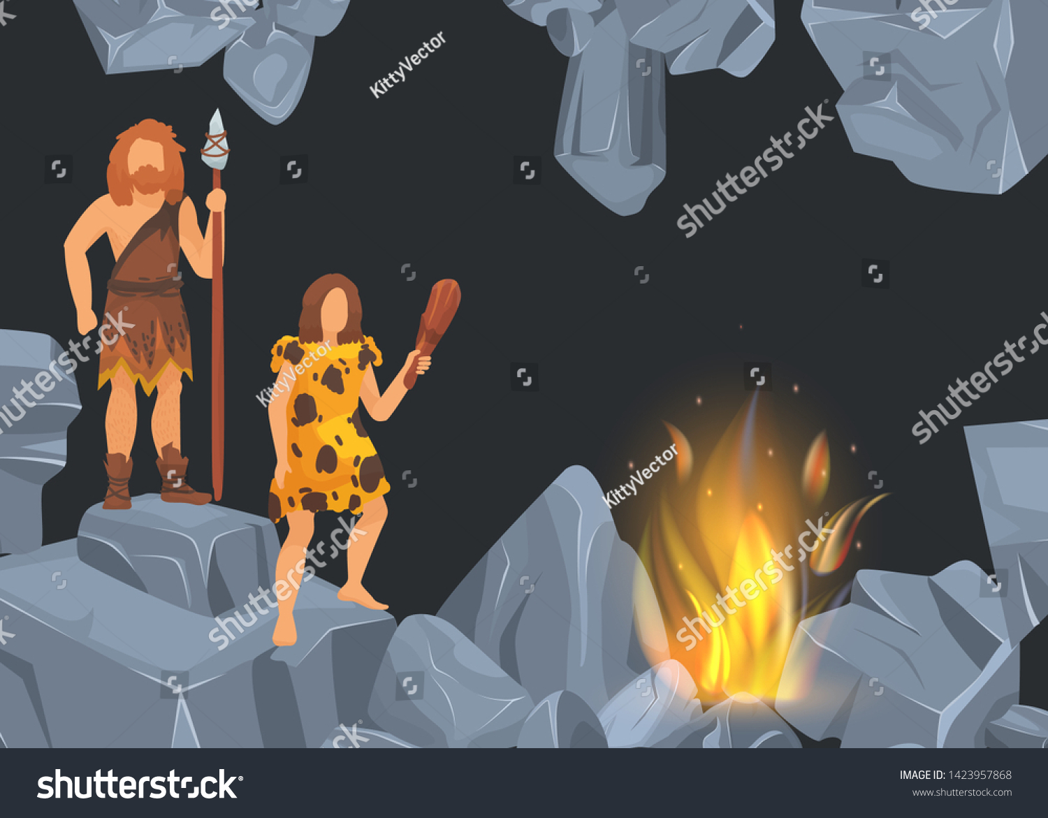 Caveman Woman Prehistoric Period Rock Cave Stock Vector (Royalty Free ...