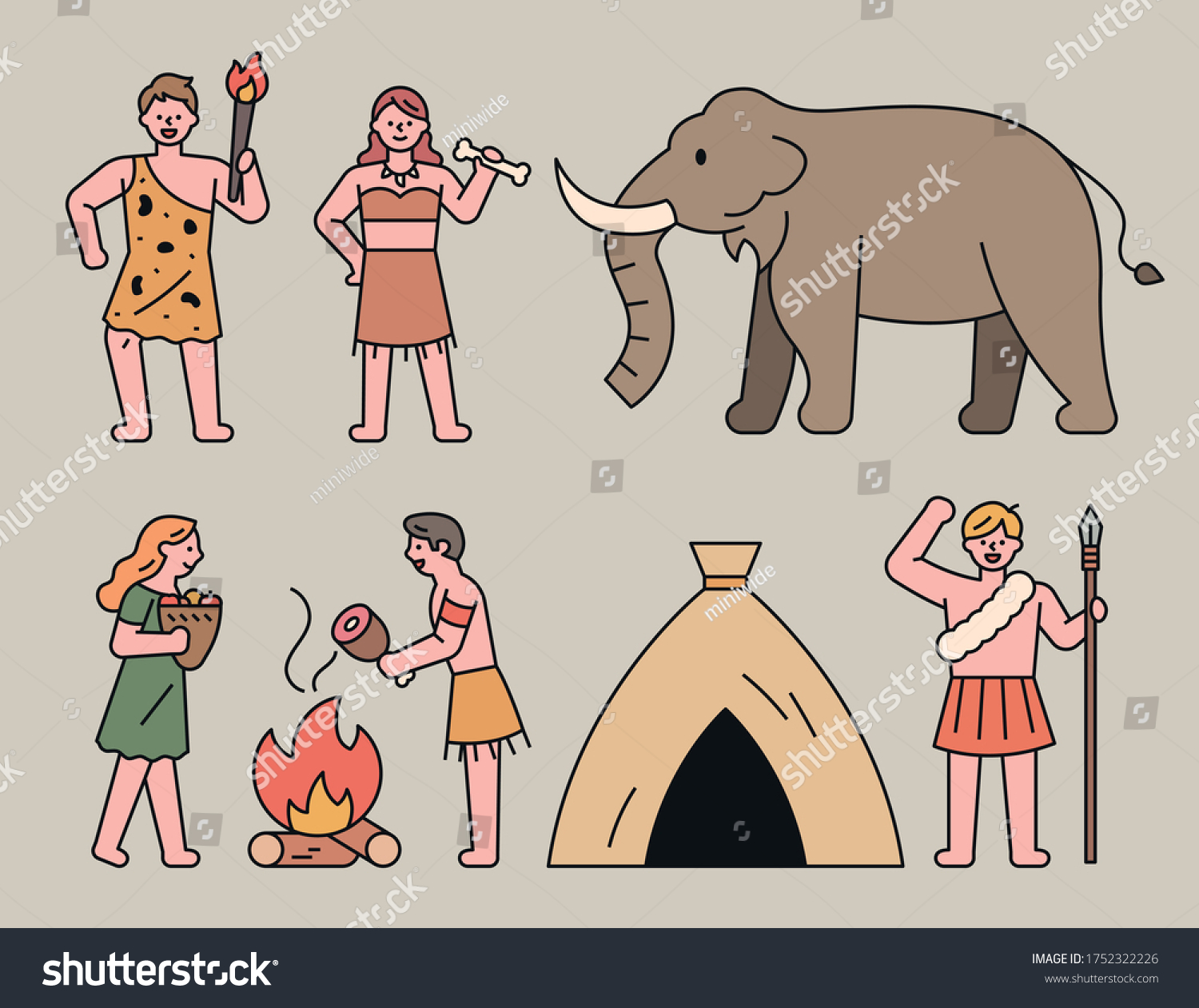 Caveman Character Mammoth Flat Design Style Stock Vector (Royalty Free ...