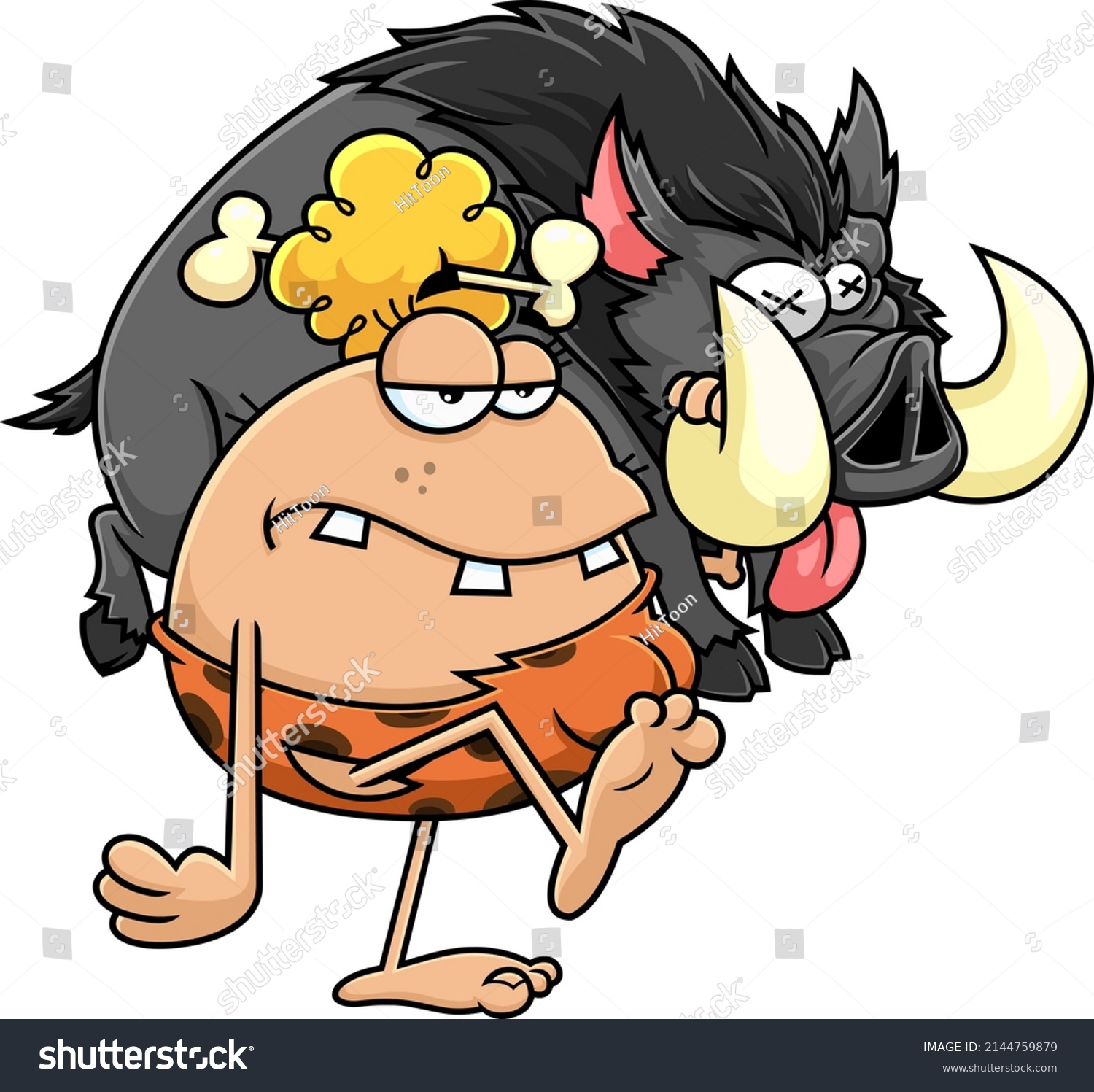 Cavewoman Cartoon Character Carrying Boar Vector Stock Vector Royalty Free 2144759879