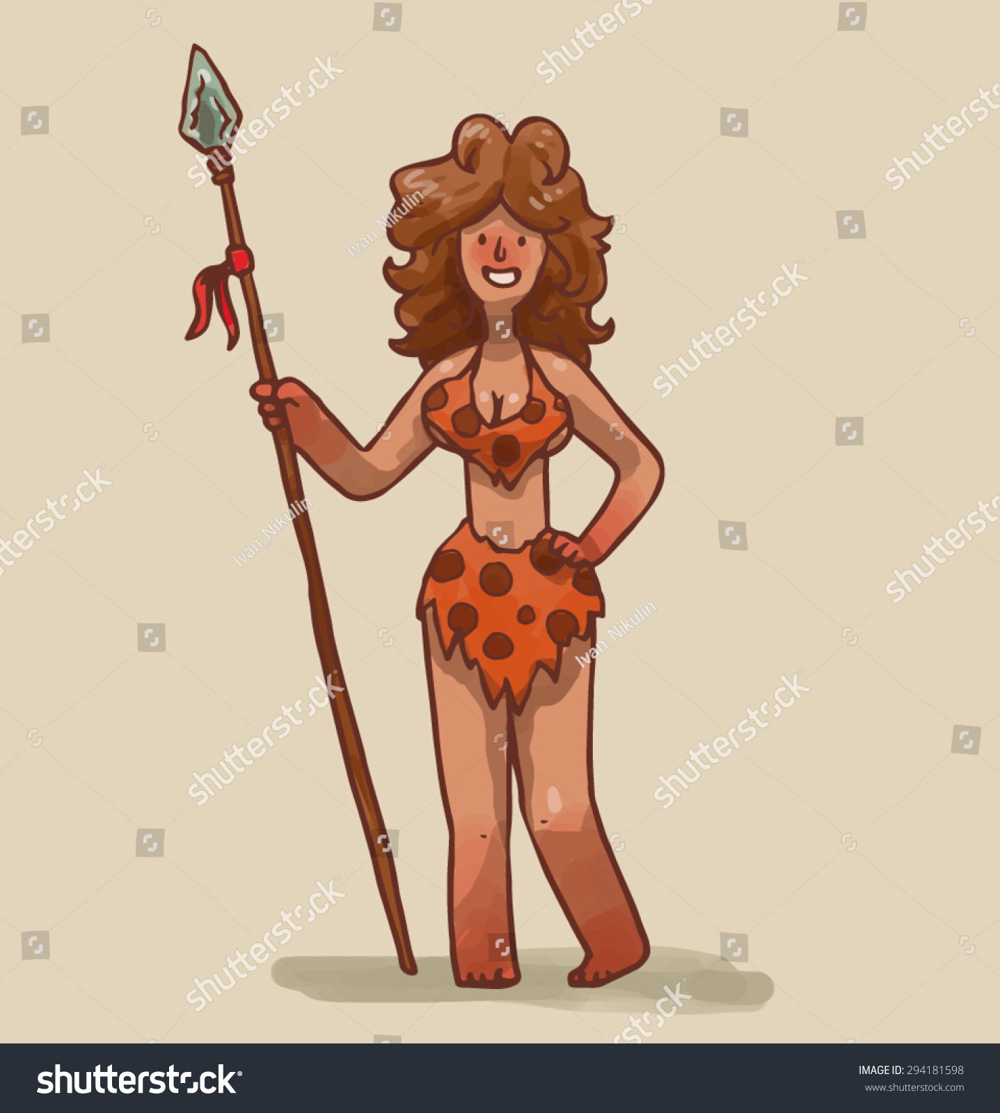 SVG of Cavewoman with a spear, vector svg