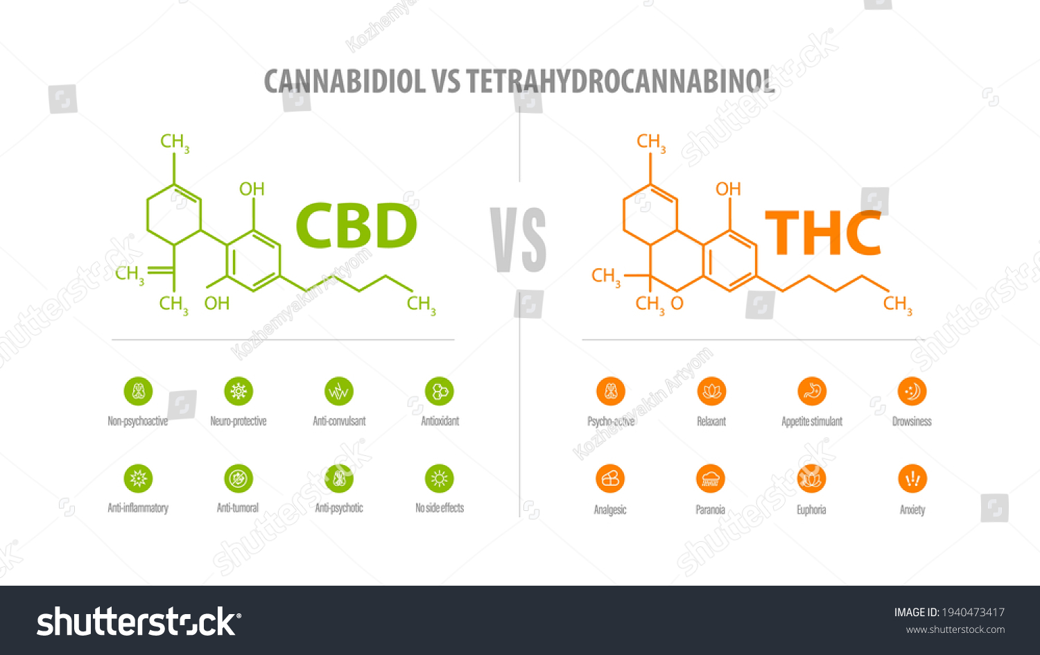 Cbd Vs Thc List Differences Icons Stock Vector (Royalty Free ...