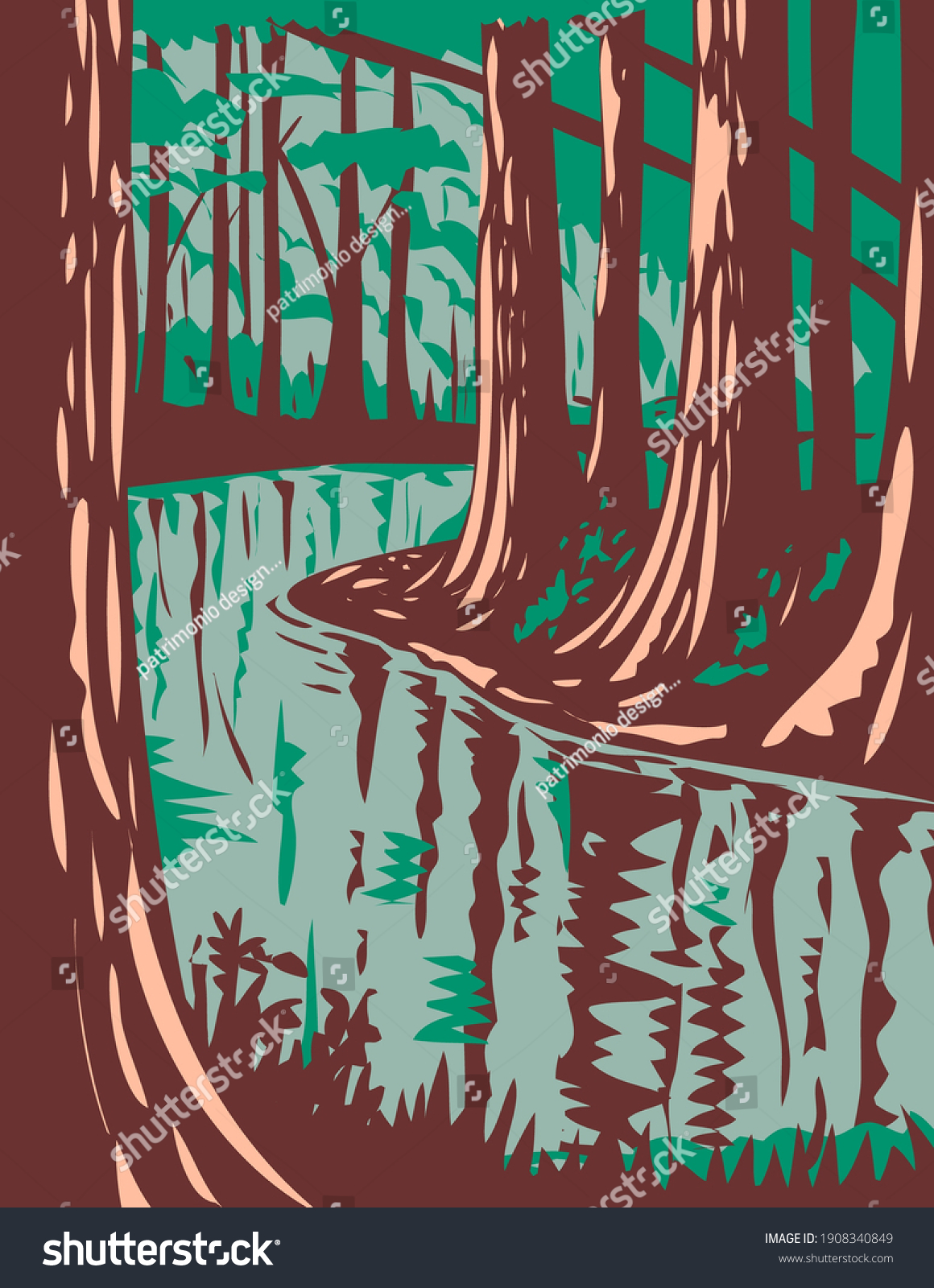 SVG of Cedar Creek at the Congaree National Park in Central South Carolina United States of America WPA Poster Art svg
