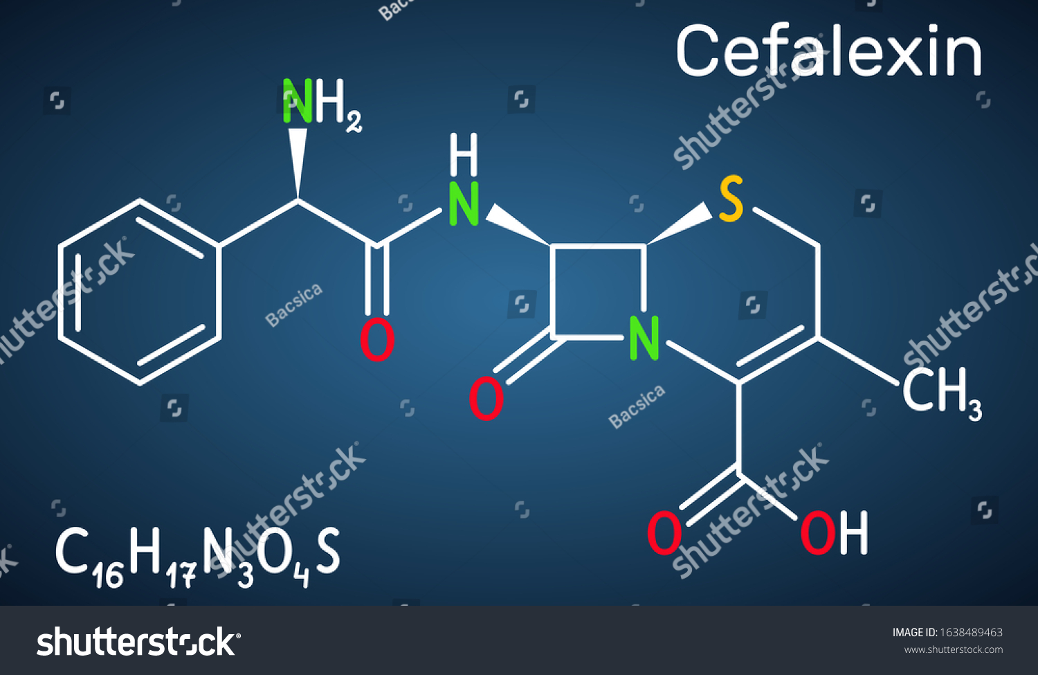 Cefalexin Cephalexin C16h17n3o4s Molecule Betalactam Firstgeneration Stock Vector Royalty Free 1638489463