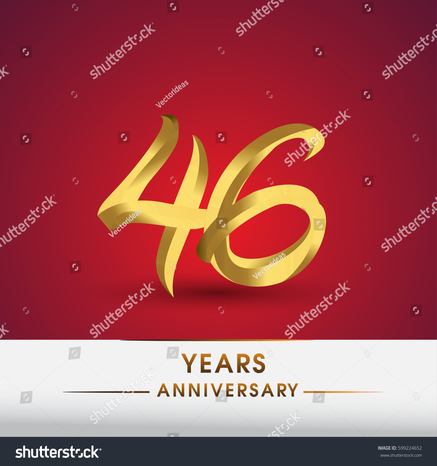 Celebrating 46 Years Anniversary Logotype Golden Stock Vector 599224652