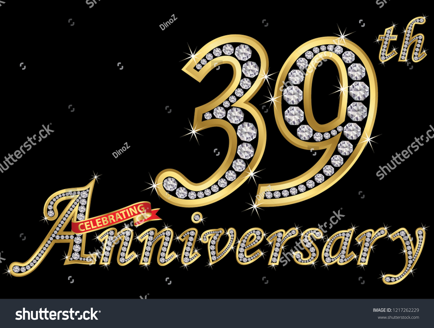SVG of Celebrating  39th anniversary golden sign with diamonds, vector illustration svg