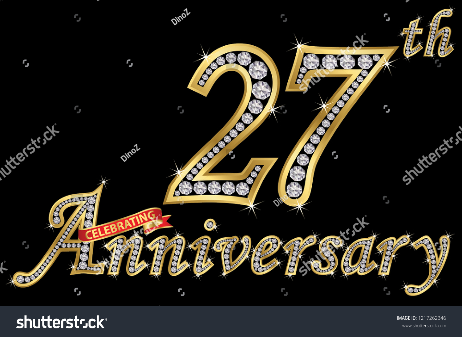 SVG of Celebrating  27th anniversary golden sign with diamonds, vector illustration svg