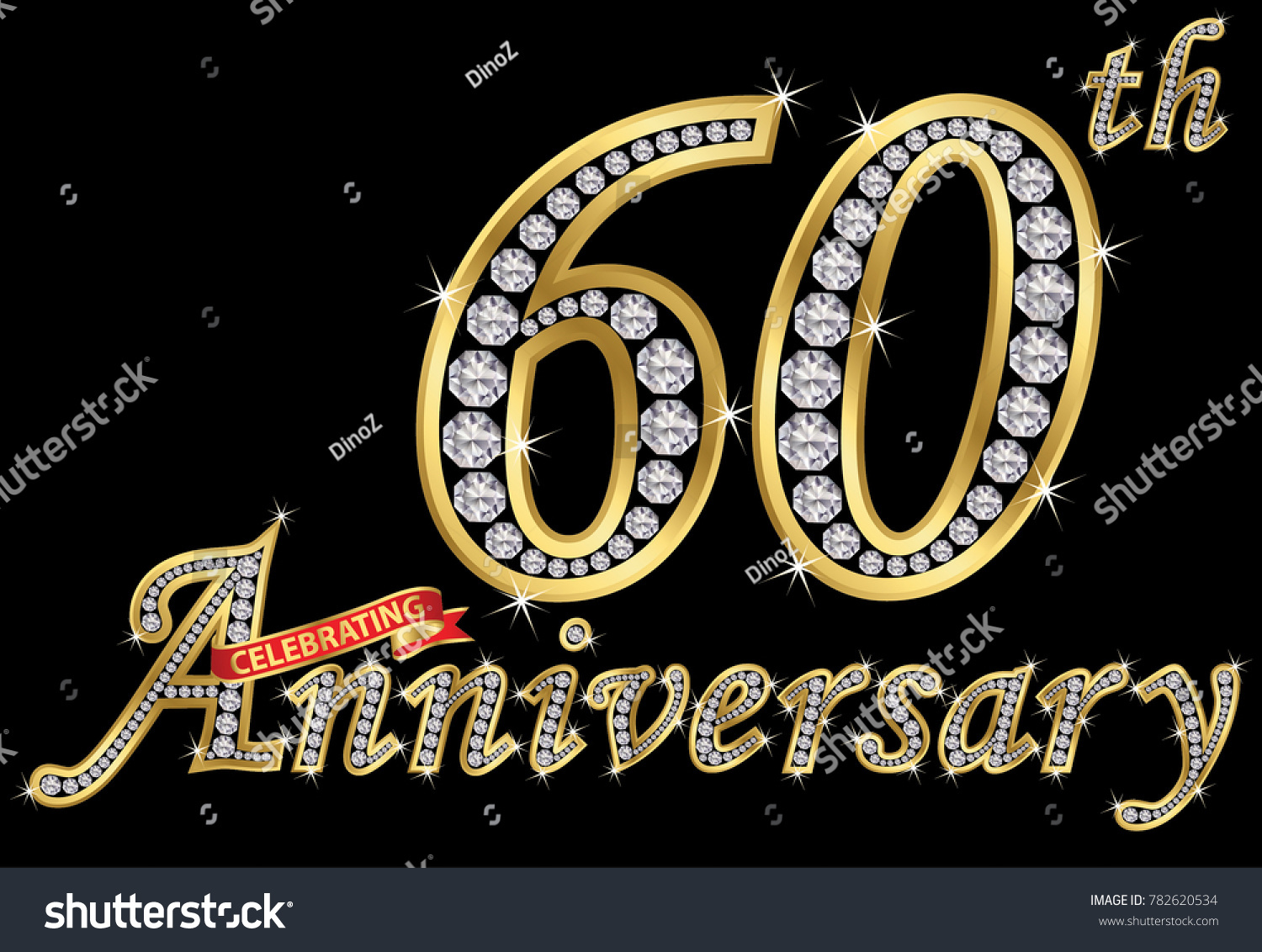 SVG of Celebrating 60th anniversary golden sign with diamonds, vector illustration svg