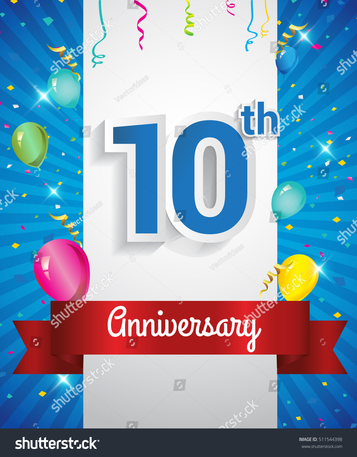 Celebrating 10th Anniversary Logo Confetti Balloons Stock Vector ...