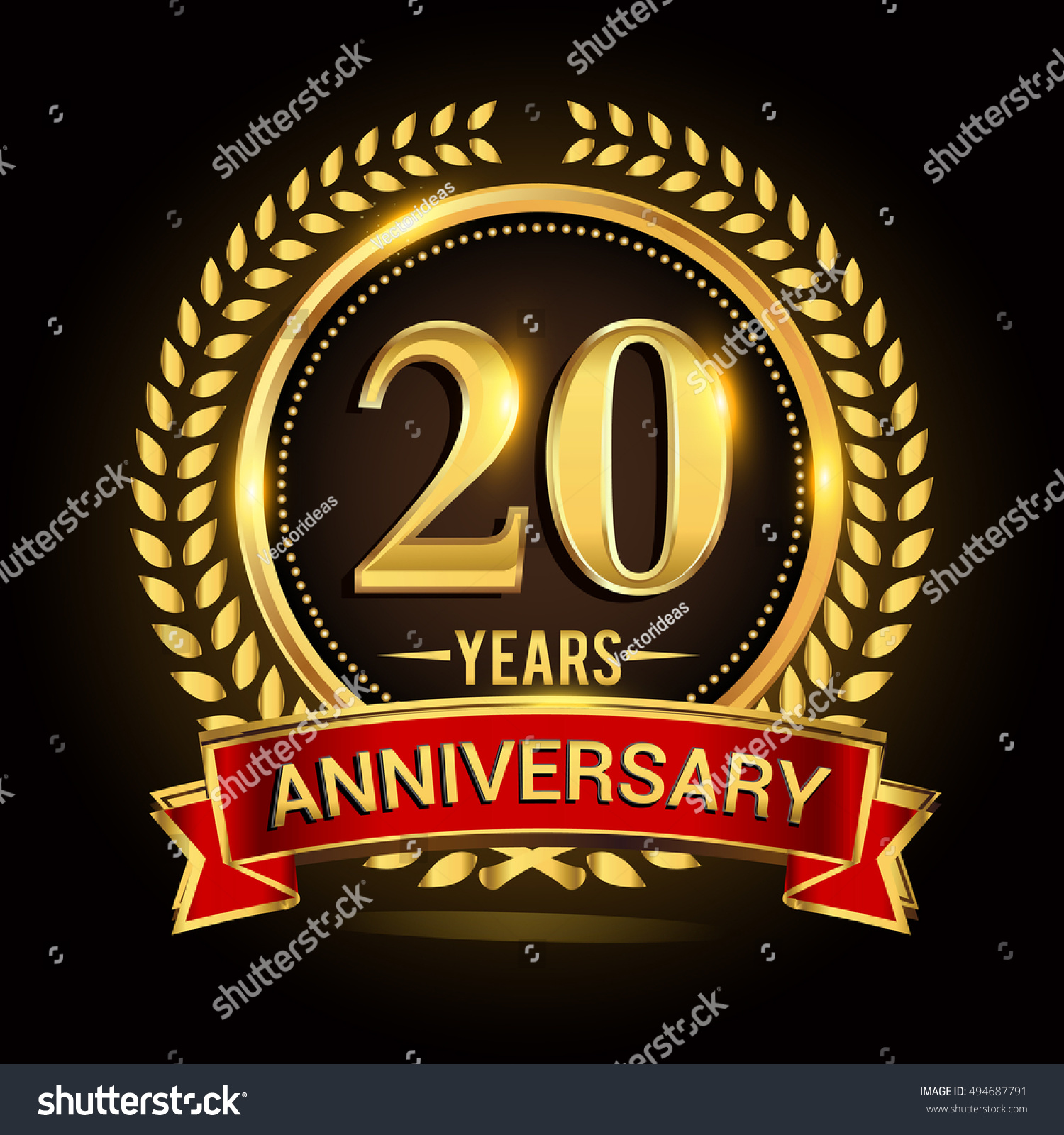 Celebrating 20 Years Anniversary Wreath Ribbon Stock Vector 494687791