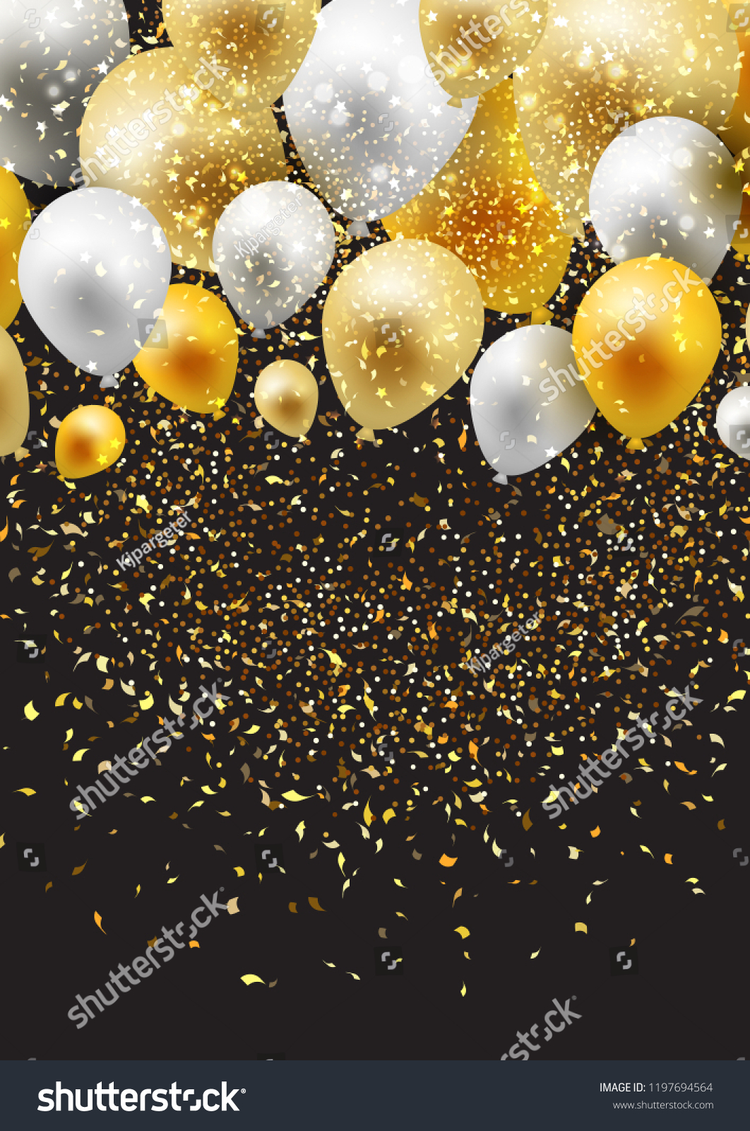 Celebration Background Gold Silver Balloons Confetti Stock Vector ...