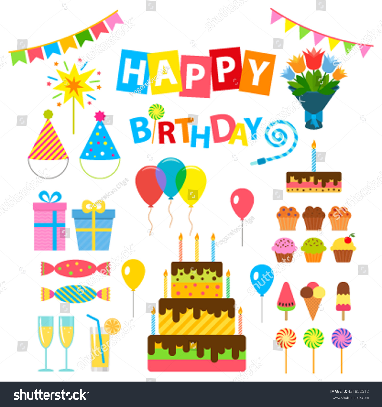 Celebration Happy Birthday Party Symbols Carnival Stock Vector (Royalty ...