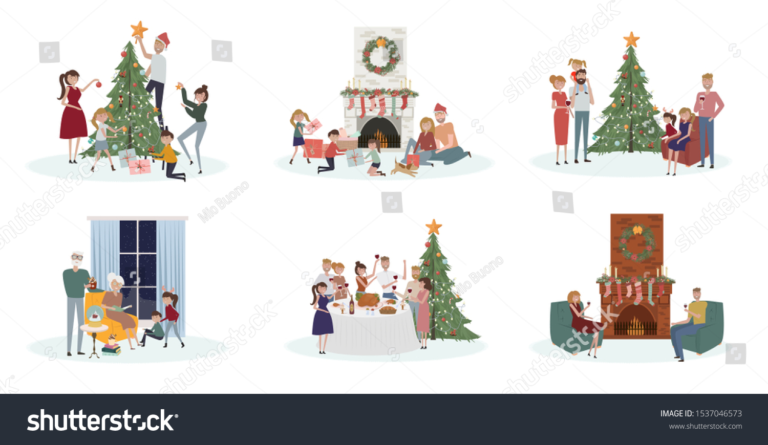 Celebratory Scenes People Different Ages Preparing Stock Vector