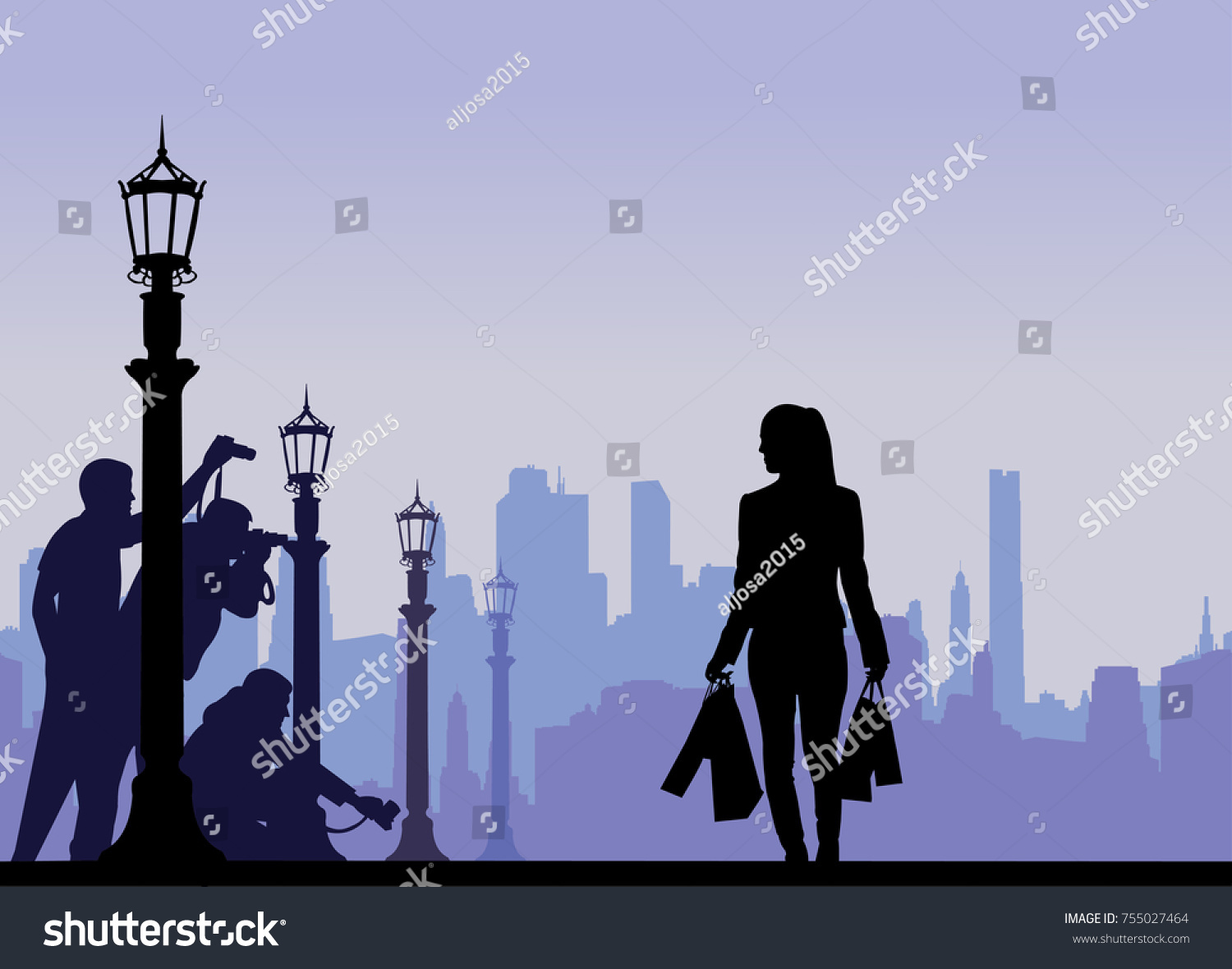 celebrity and paparazzi hidden take pictures on the street silhouette layered
