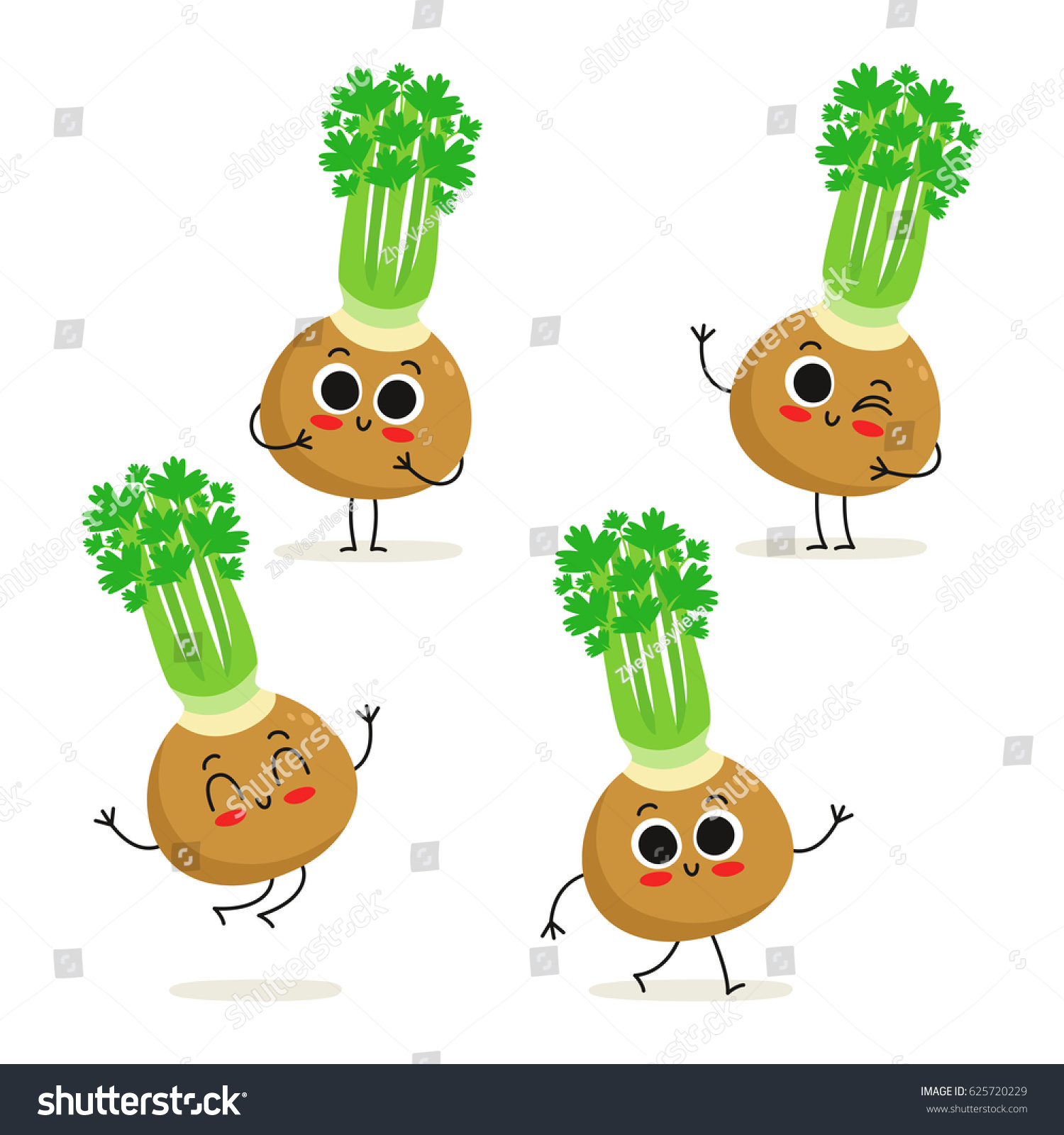 Celery Cute Cartoon Vegetable Vector Character vector de stock (libre