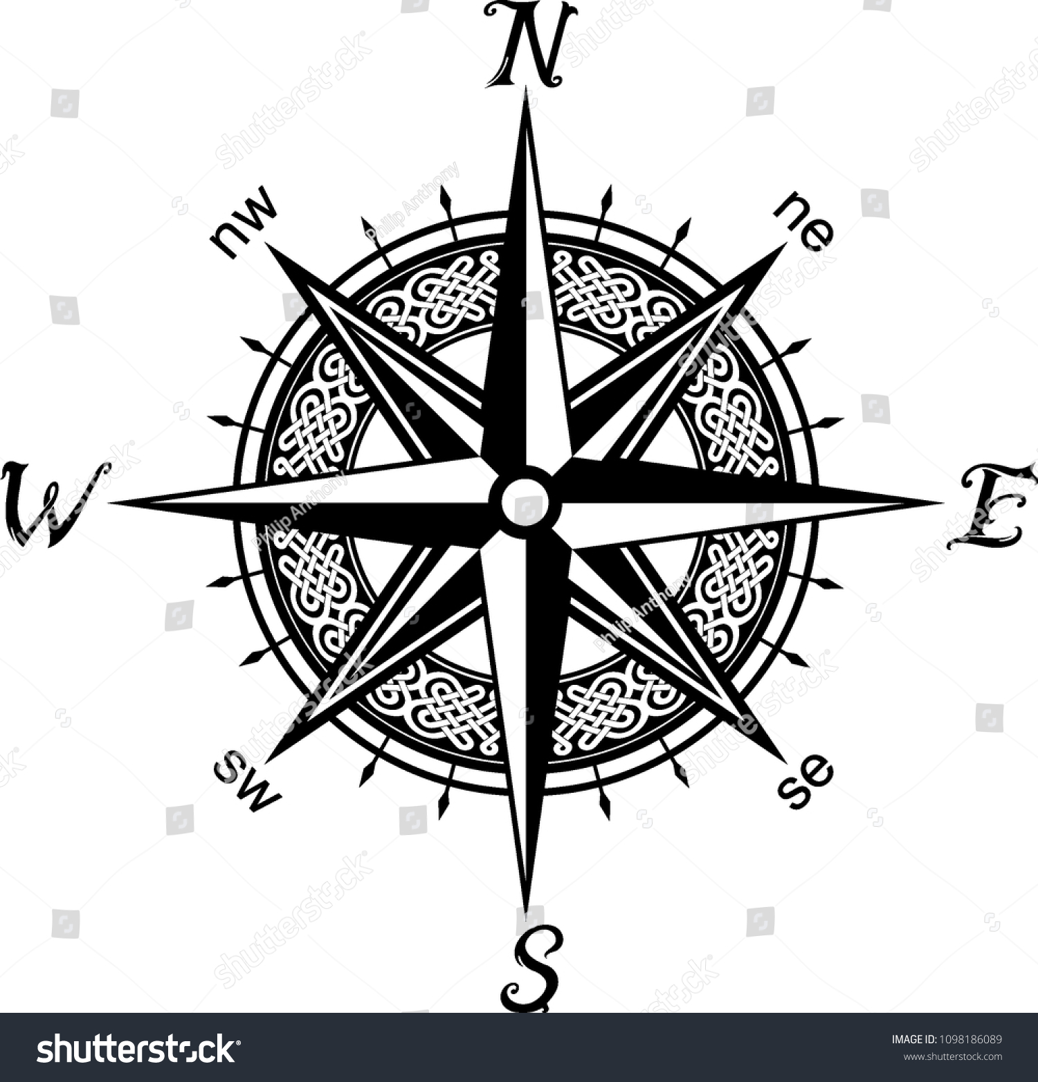 Celtic Compass Tattoo Vector De Stock Libre De Regalías 1098186089 Shutterstock