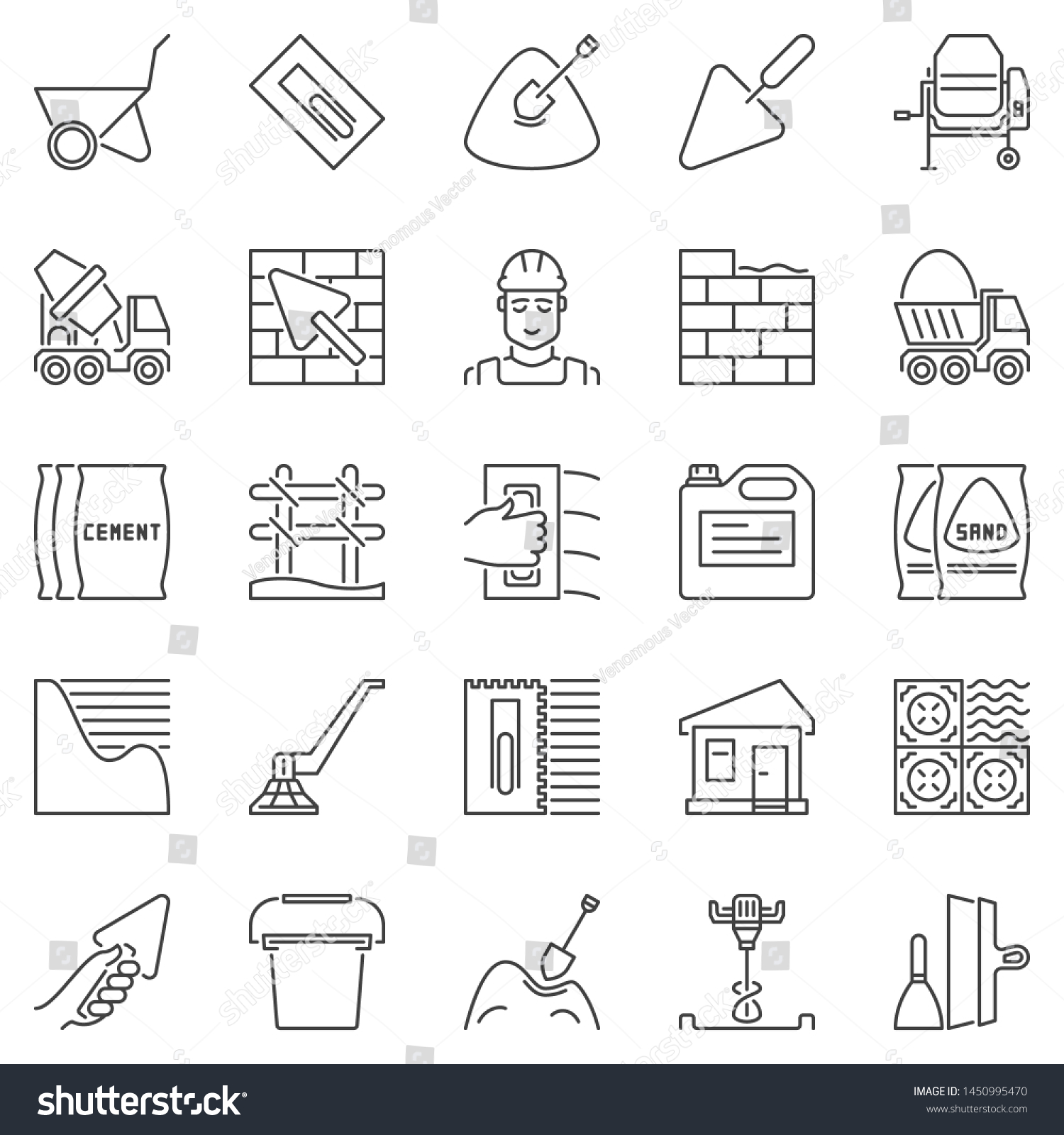 SVG of Cement and Concrete outline icons set. Vector construction concept symbols in thin line style svg