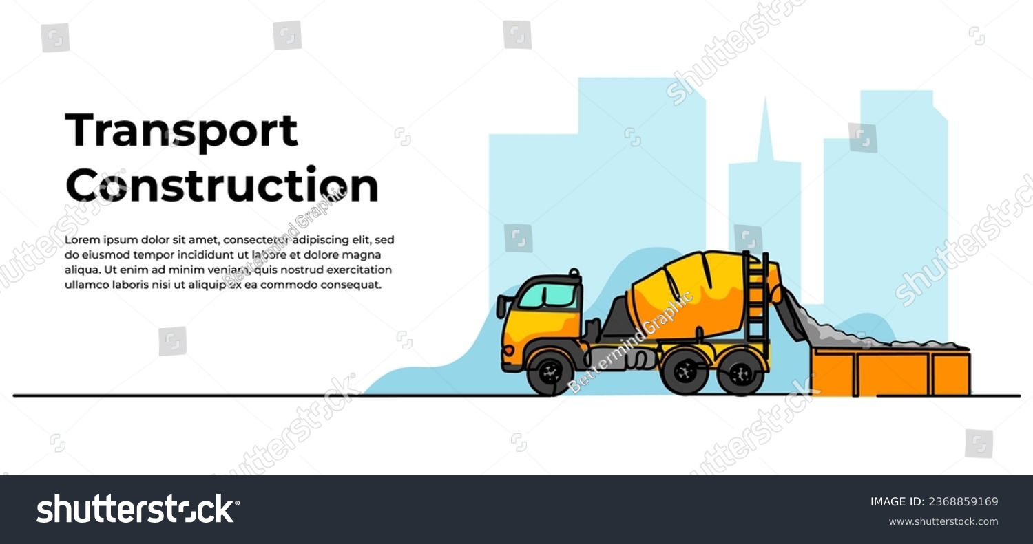 SVG of Cement mixer truck vector illustration. Modern flat in continuous line style. svg