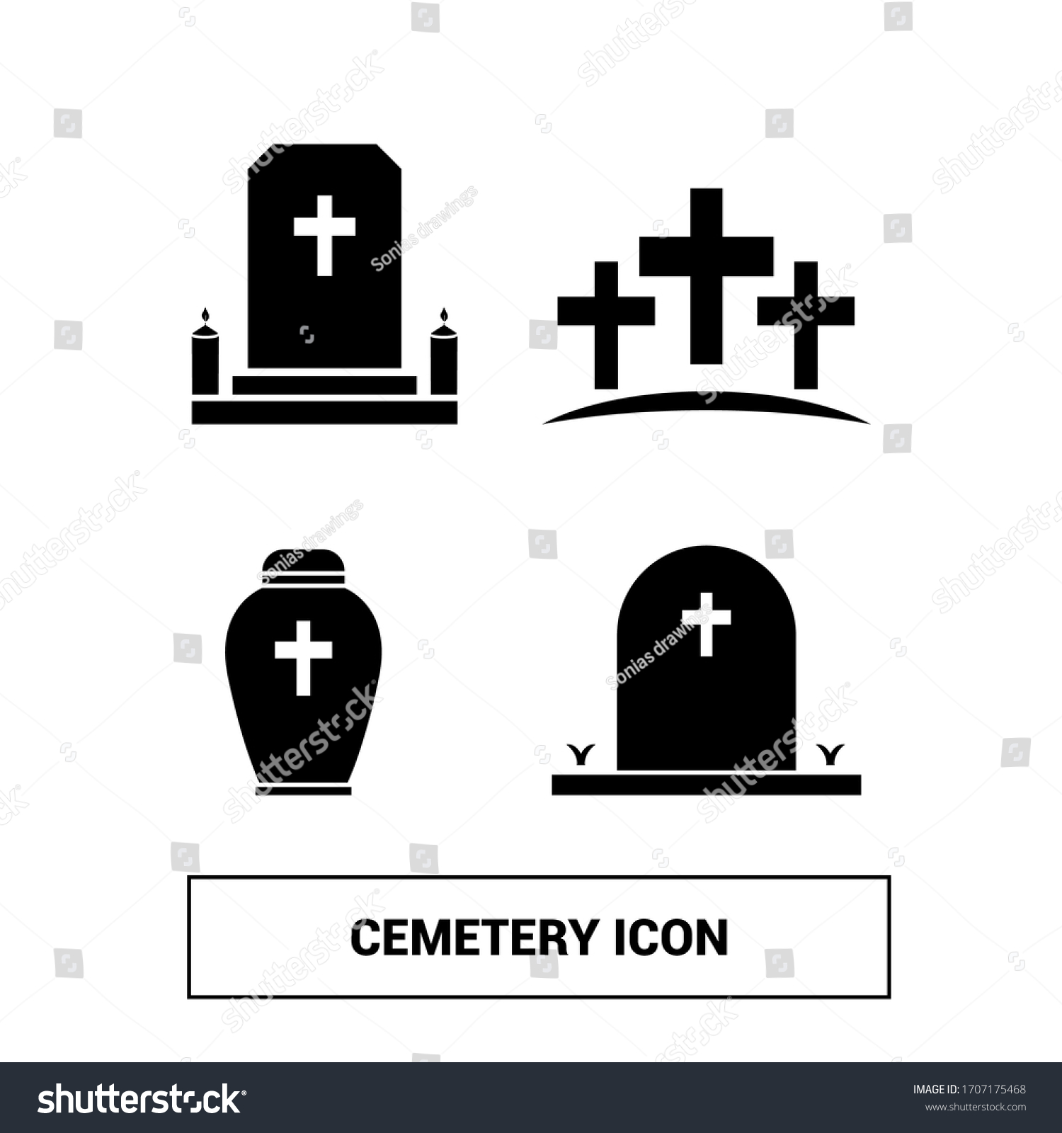 Cemetery Icons Basic Solid Image Stock Vector (royalty Free) 1707175468