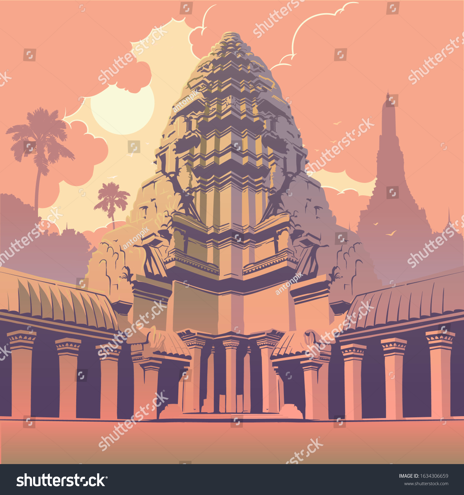 Centerpiece Angkor Wat Temple Complex Cambodia Stock Vector (Royalty ...