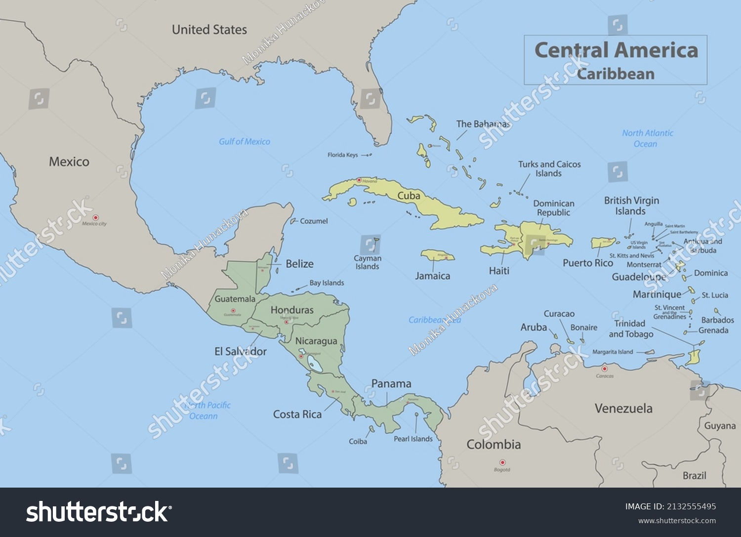 Central America Caribbean Islands Map Classic Stock Vector (Royalty ...