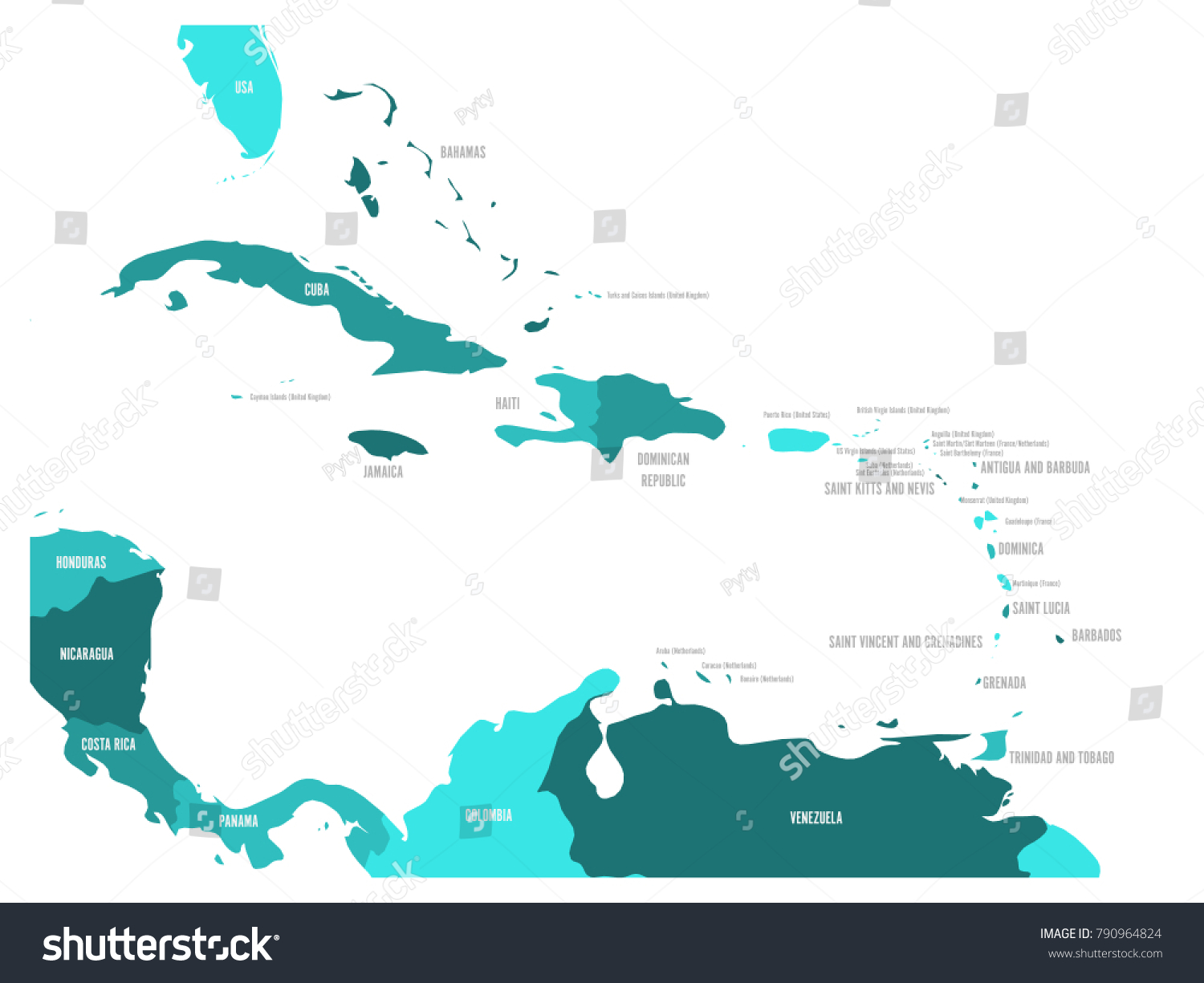 Central America Caribbean States Political Map Stock Vector (Royalty ...