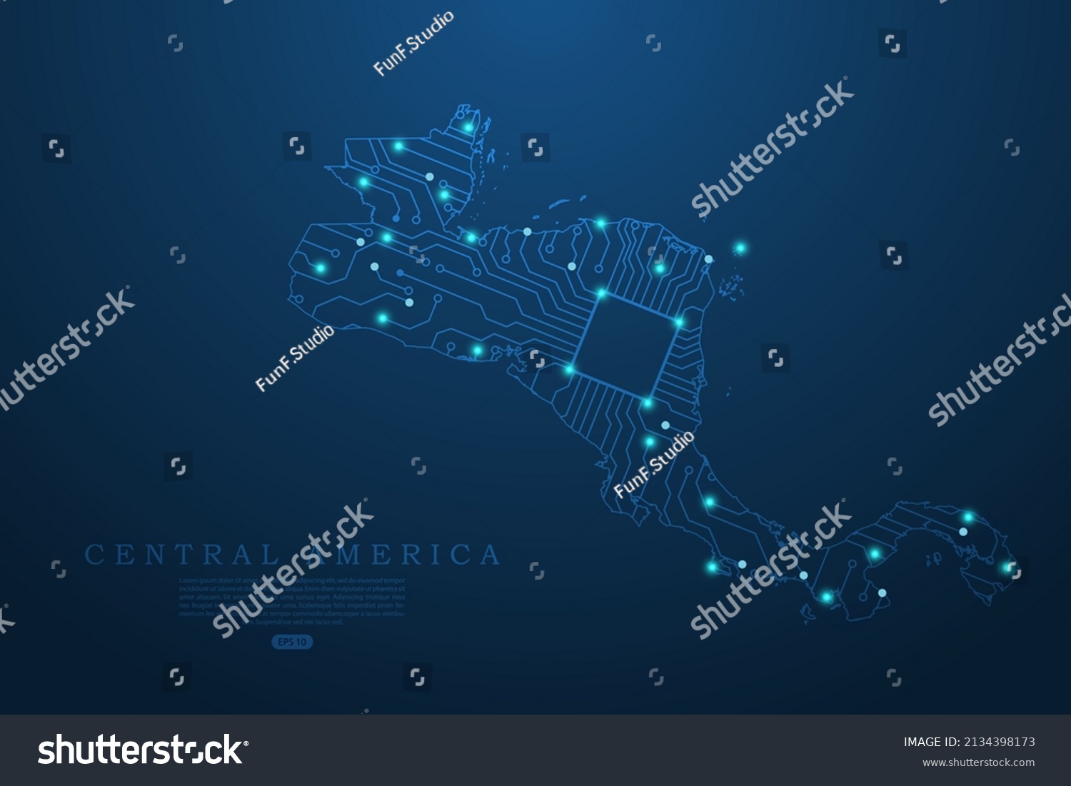 Central America Map World Map Vector Stock Vector Royalty Free   Stock Vector Central America Map World Map Vector Template With Abstract Futuristic Circuit Board Illustration 2134398173 