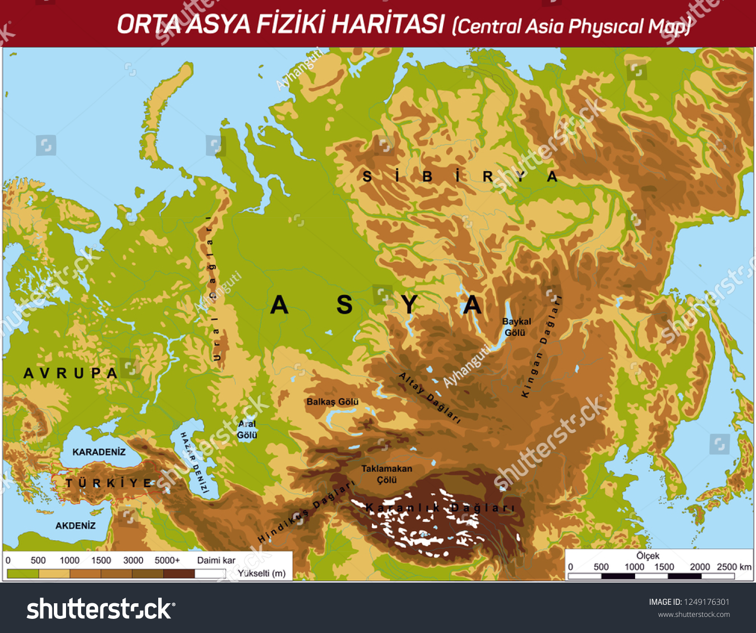 Central Asia Physical Map Stock Vector Royalty Free 1249176301 Stock Vector Central Asia Physical Map 1249176301