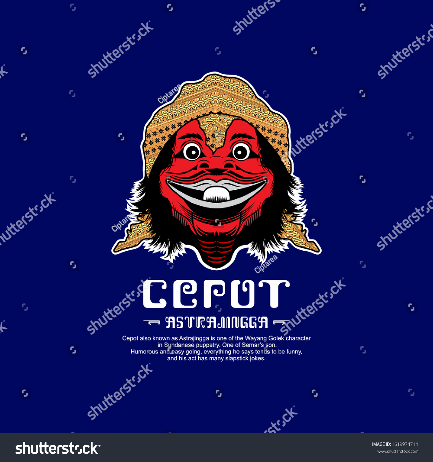 SVG of Cepot in Vector style, traditional puppet figure in Sundanese culture West Java Indonesia. One of Semar's son, his character is humorous and easy going. svg