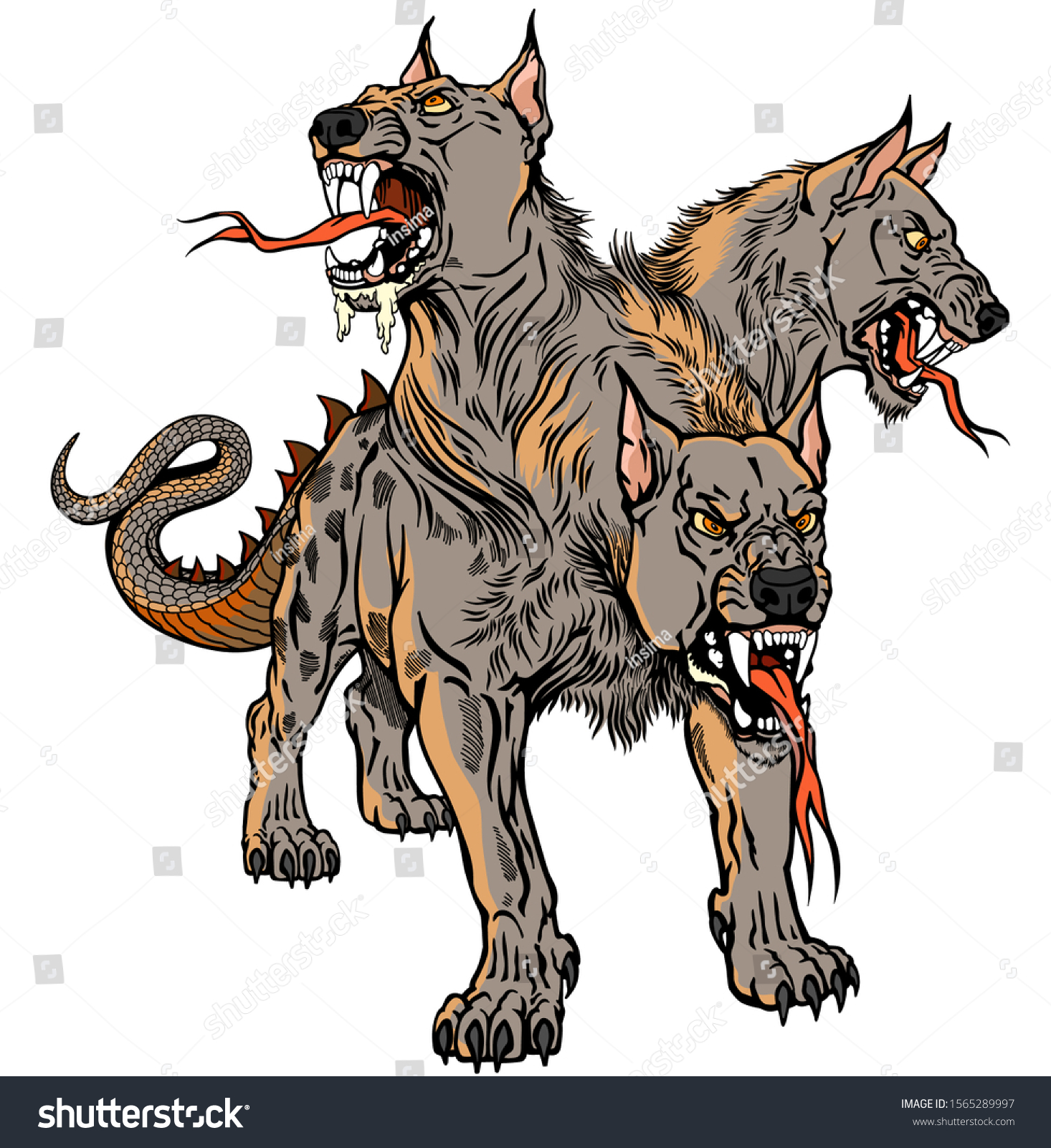 SVG of Cerberus hellhound Mythological three headed dog the guard of entrance to hell. Hound of Hades. Isolated tattoo style vector illustration svg